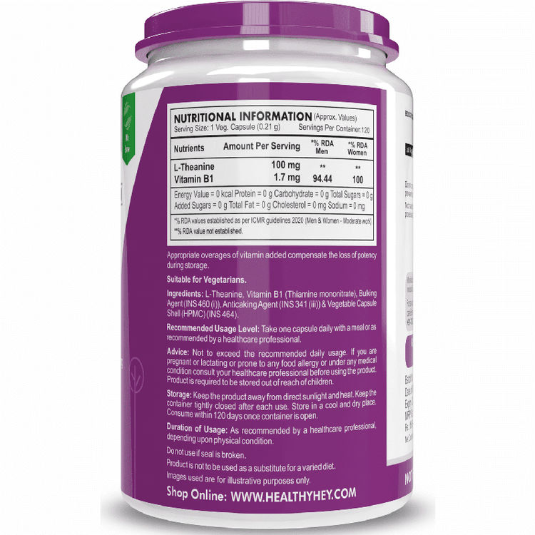 HealthyHey Nutrition LTheanine 100 mg support relaxation 120 veg capsules