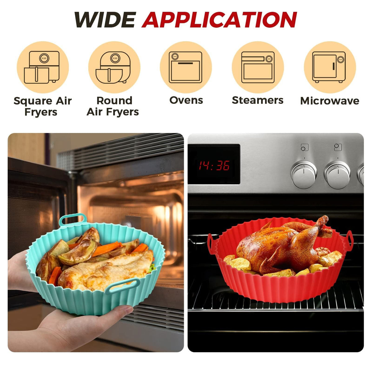 2Pcs Silicone Air Fryer Liner Reusable Air Fryer Basket 7.5 Inch Baking Tray
