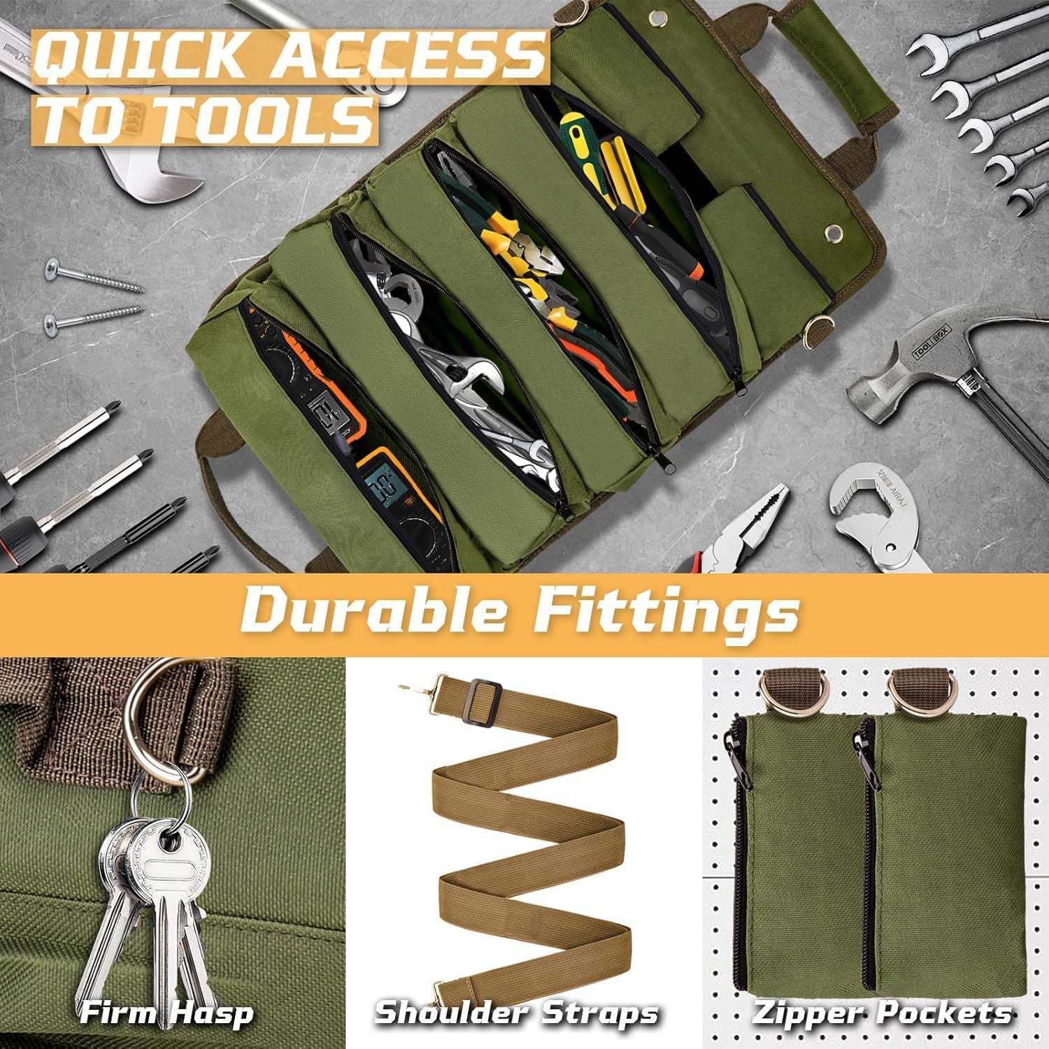 Tool Roll Bag Heavy Duty Tool Organizer Foldable Motorcycle Storage Bag