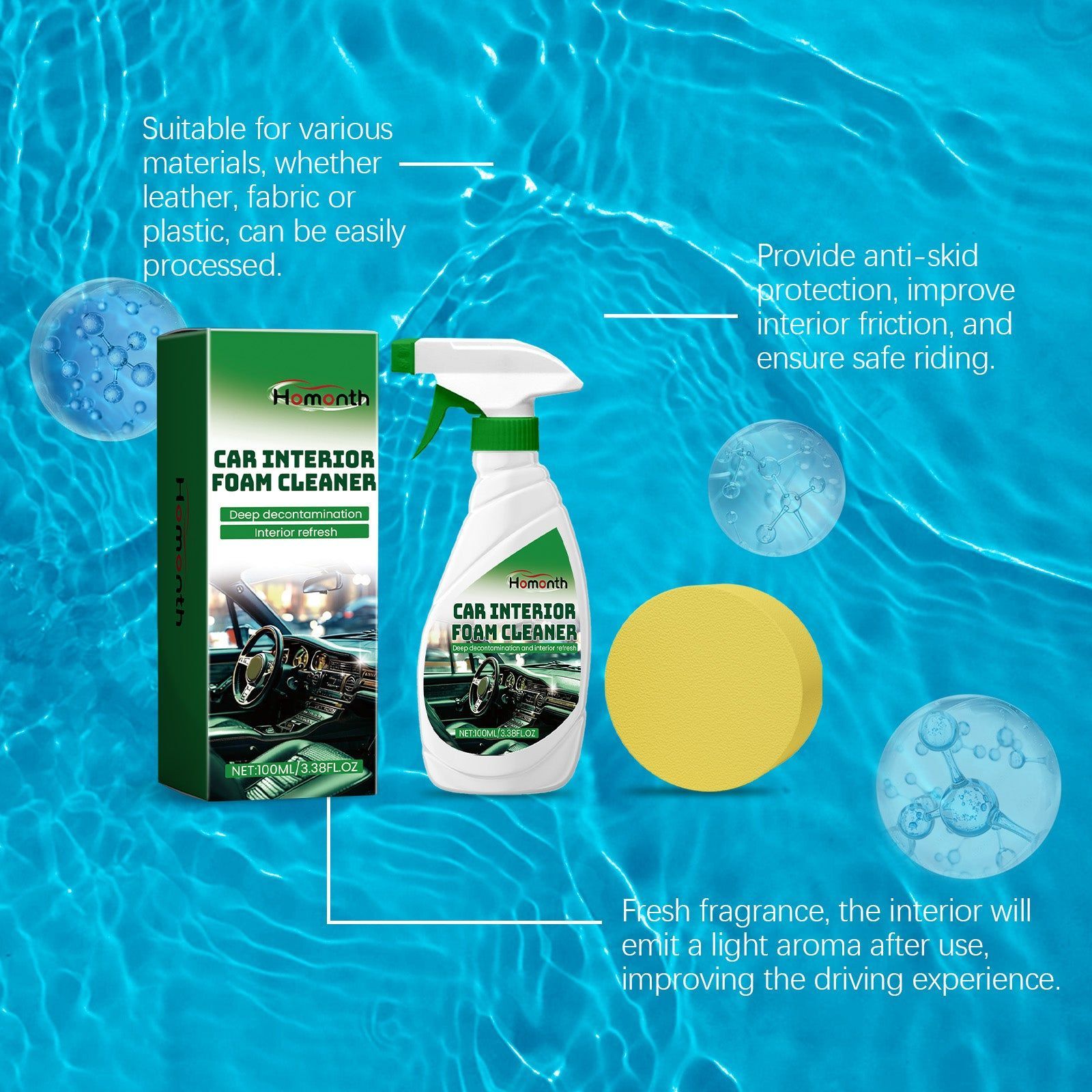 Car Interior Cleaning Foam, Deep Dirt & Oil Stain Remover, Easy Spray Wipe Solution ,1set