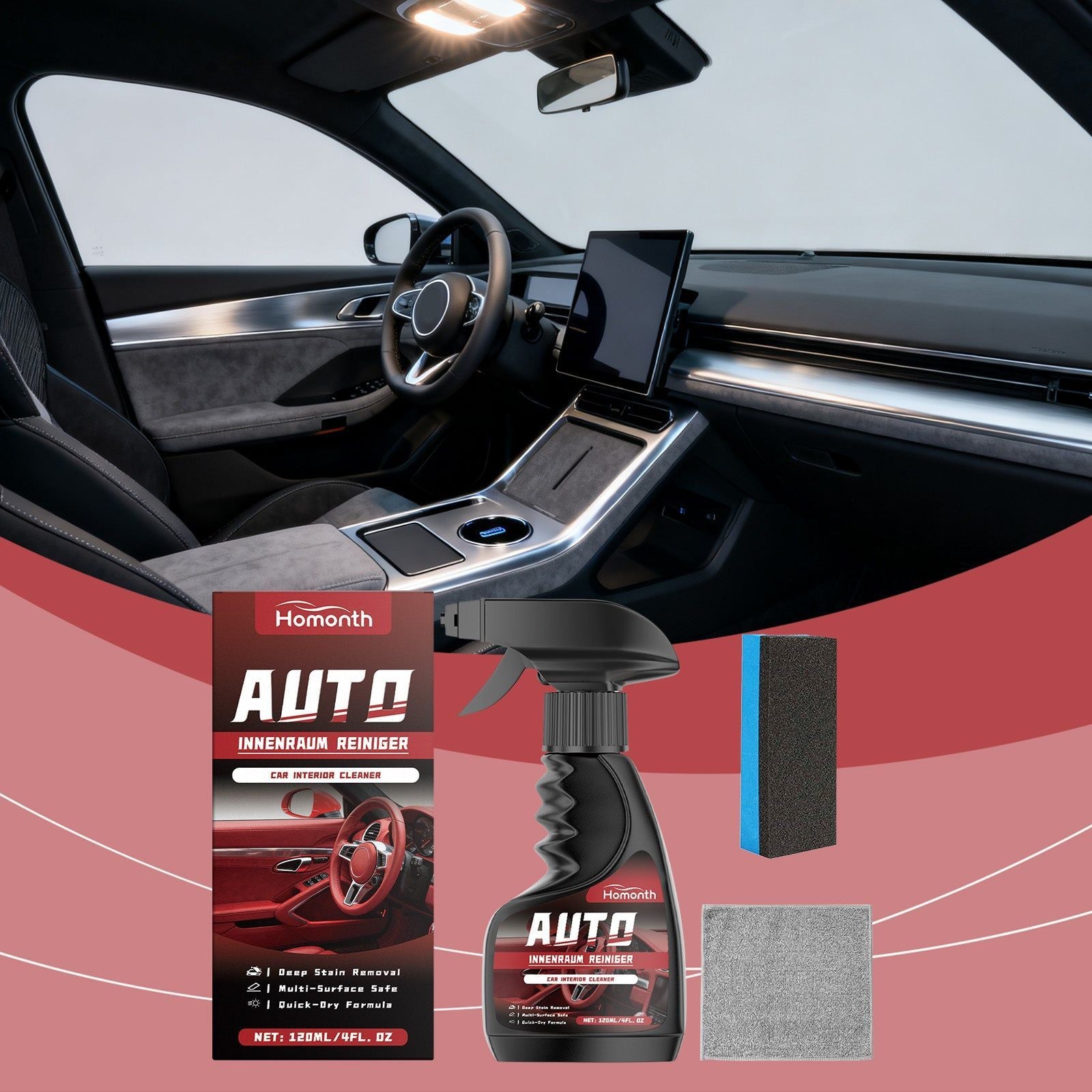 Car Interior Cleaning Kit, Multi-Material Surface Decontamination, Fast Stain Removal ,1set