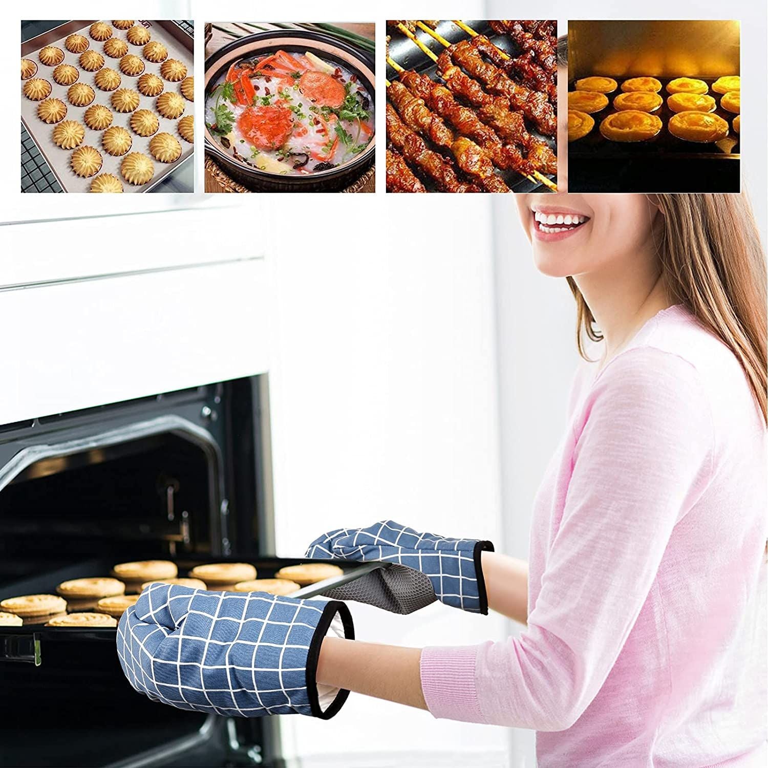 Oven Gloves Heat Resistant Mitts Silicone Kitchen Heat Insulating Gloves For Baking