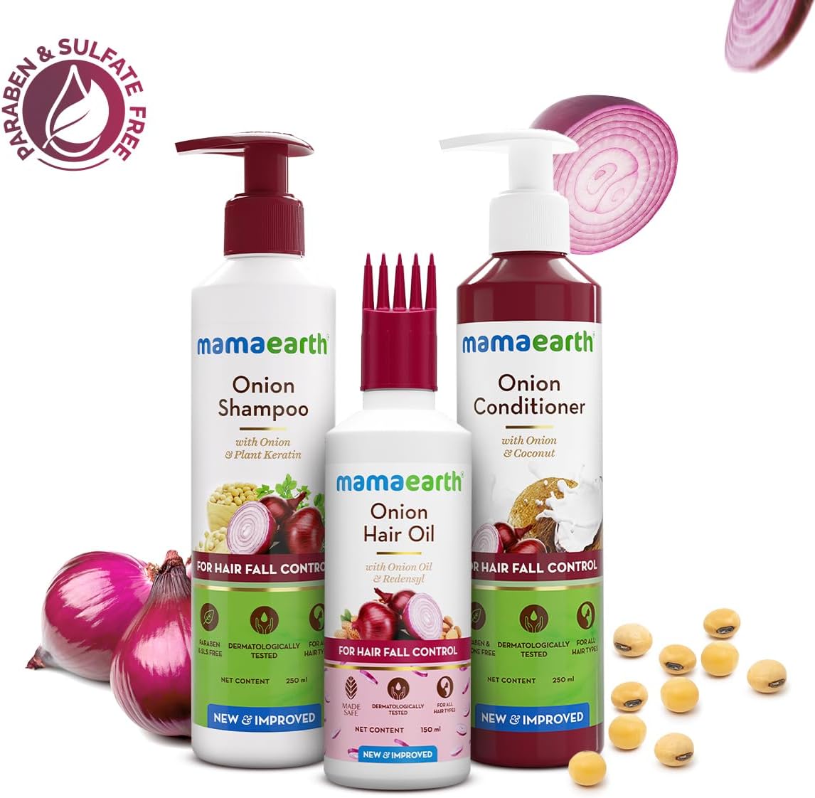 Mamaearth Anti Hair Fall Spa Kit with Onion Extract - 150ml Oil, 250ml Shampoo & Conditioner