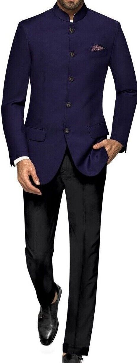 Indian Navy Blue Pakistani Jodhpuri Suit Wedding Partywear Coat pant Suit