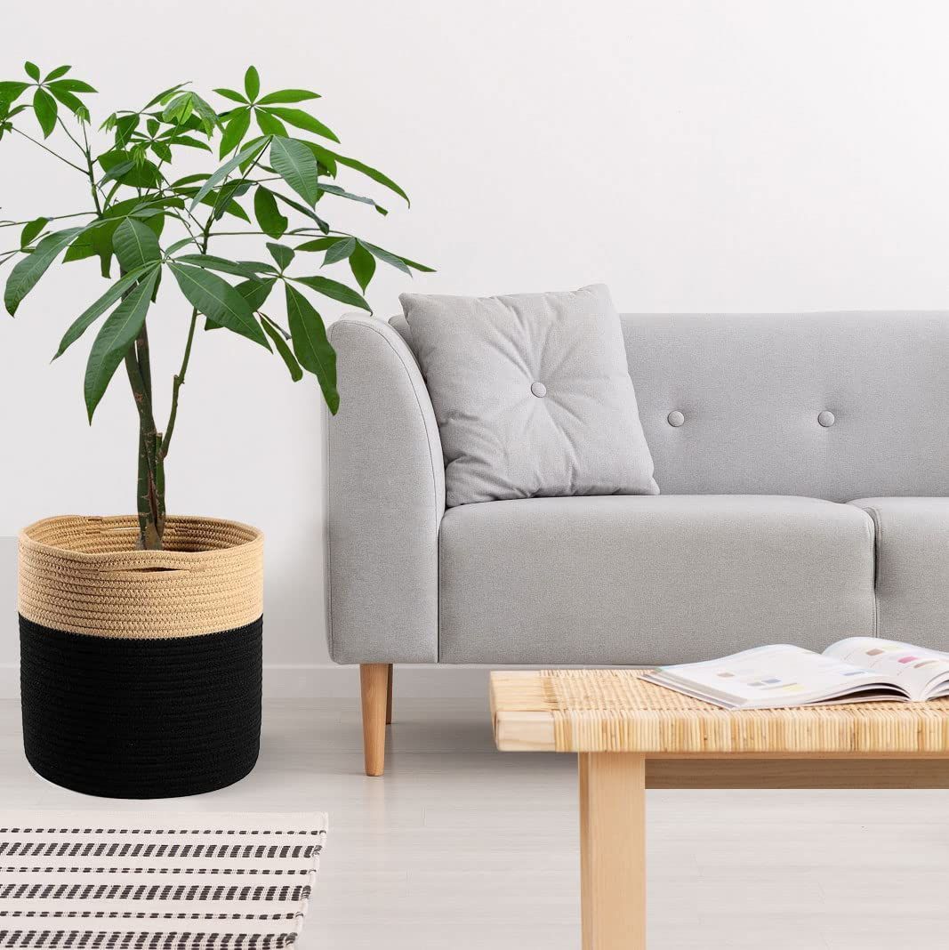 Oradrem Woven Cotton Rope Floor Plant Pot for Indoor