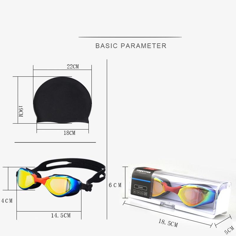 4Pcs Swim Goggles Set Anti Fog Adjustable Goggles Cap Earplug Nose Clip Set