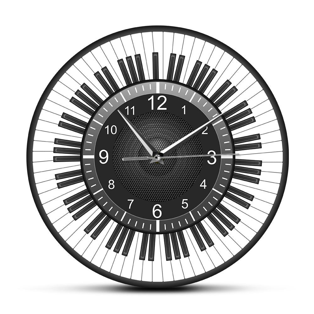 Piano Keyboard Wall Clock, 12 Inch Acrylic Musician Speaker Room Decor