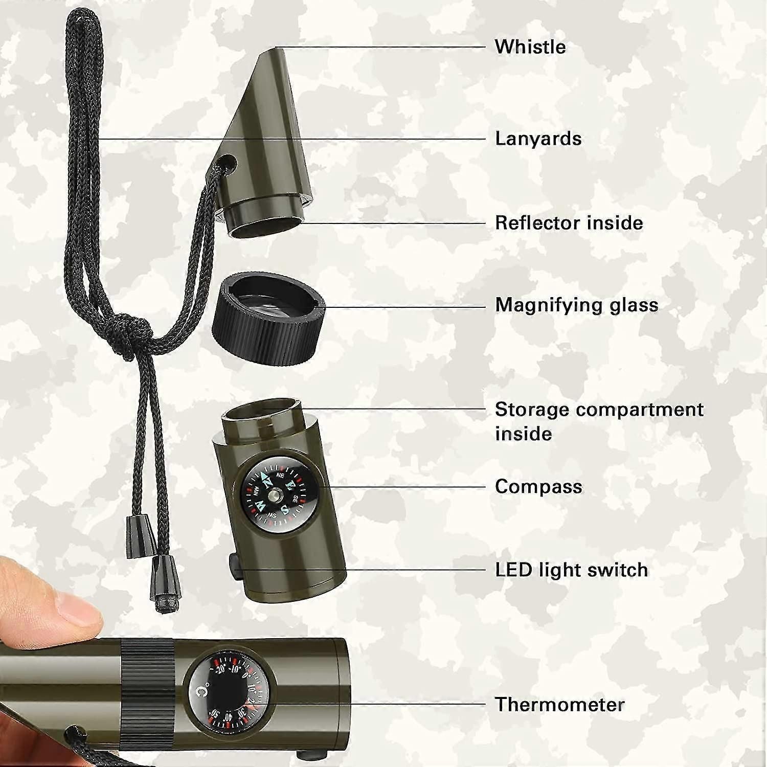 Portable Camping Survival Kit with Compass & Whistle - Multi-Tool Emergency Set