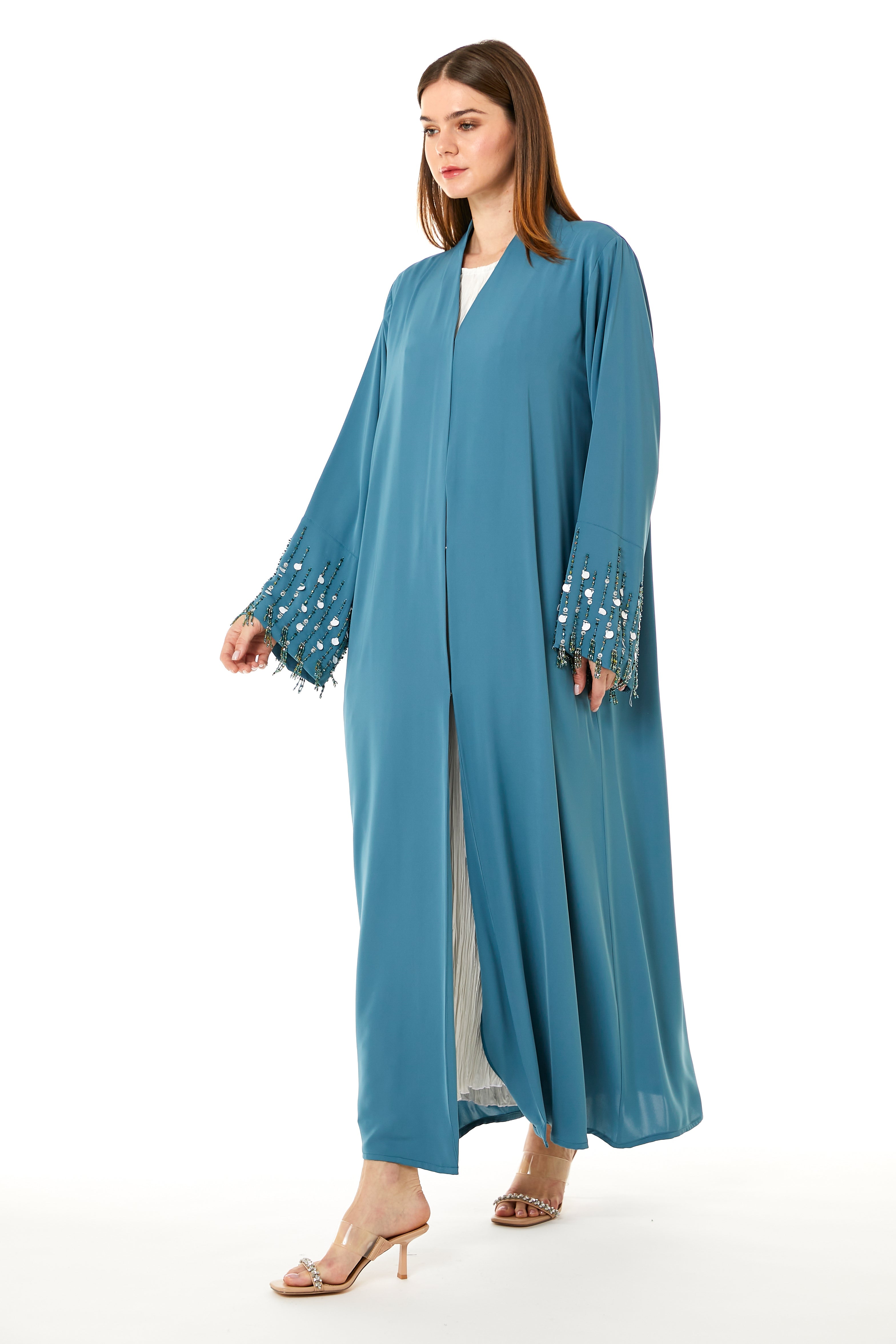 MOiSTREET Blue Korean Nida Hand Embellished Abaya