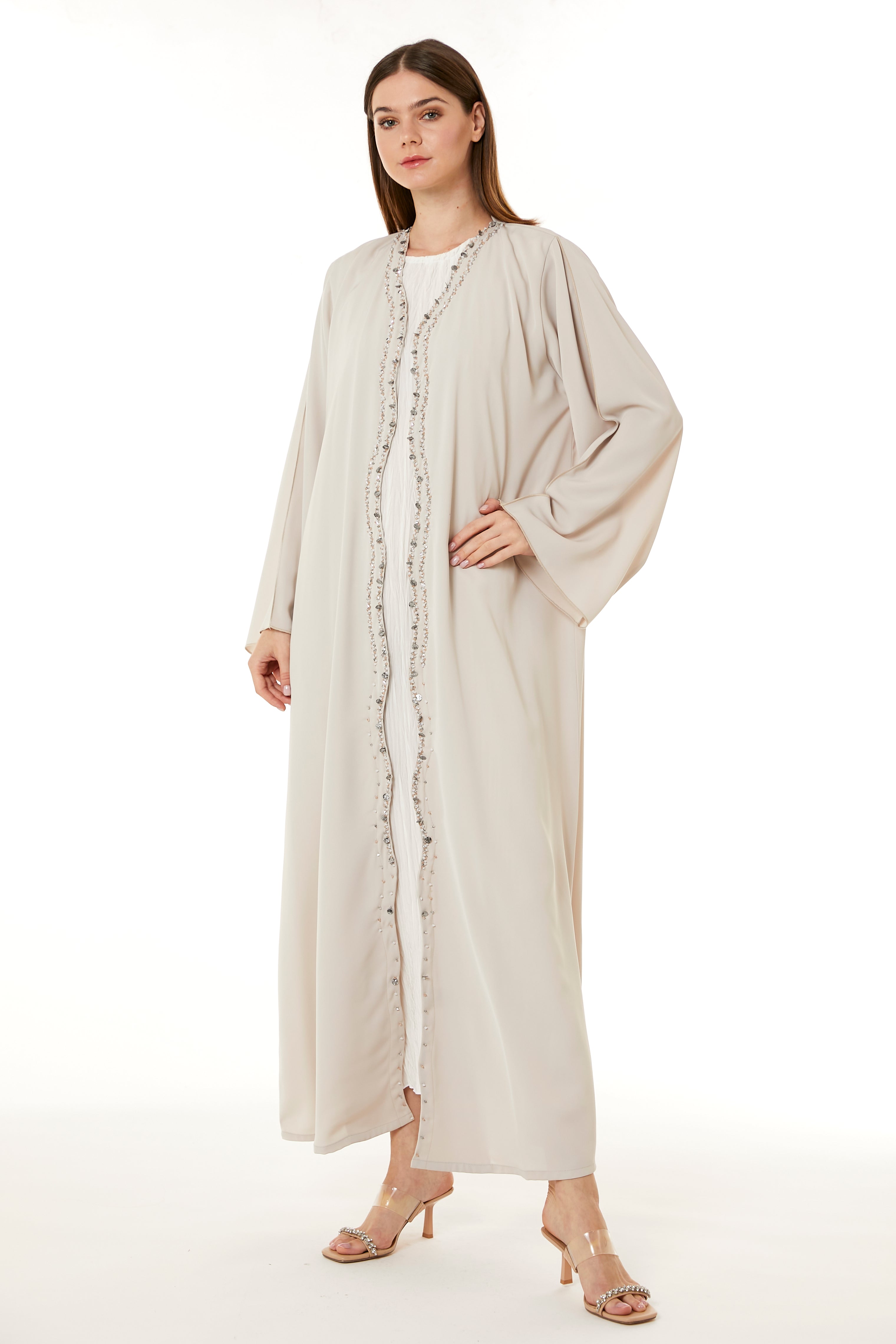 Peach Korean Nida Hand Embellished Abaya