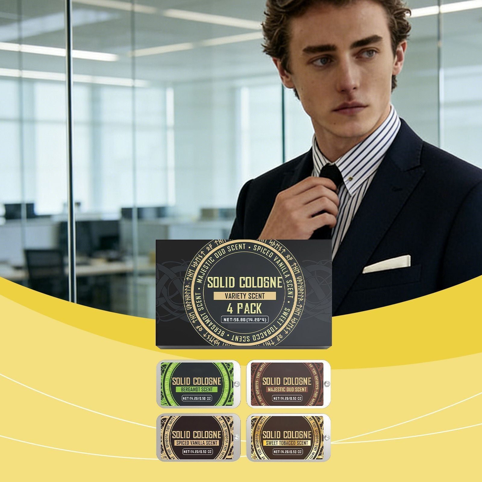 4x14.2g Mens Solid Cologne Set with Portable Fragrance