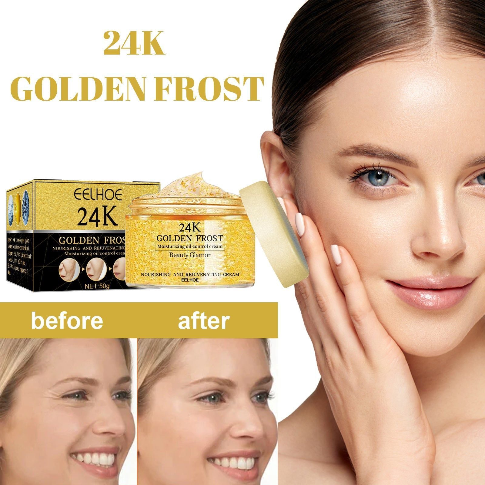 24K Gold Eye Cream for Wrinkle Repair, Dark Circles, Hydrating, Anti-Aging ,50g