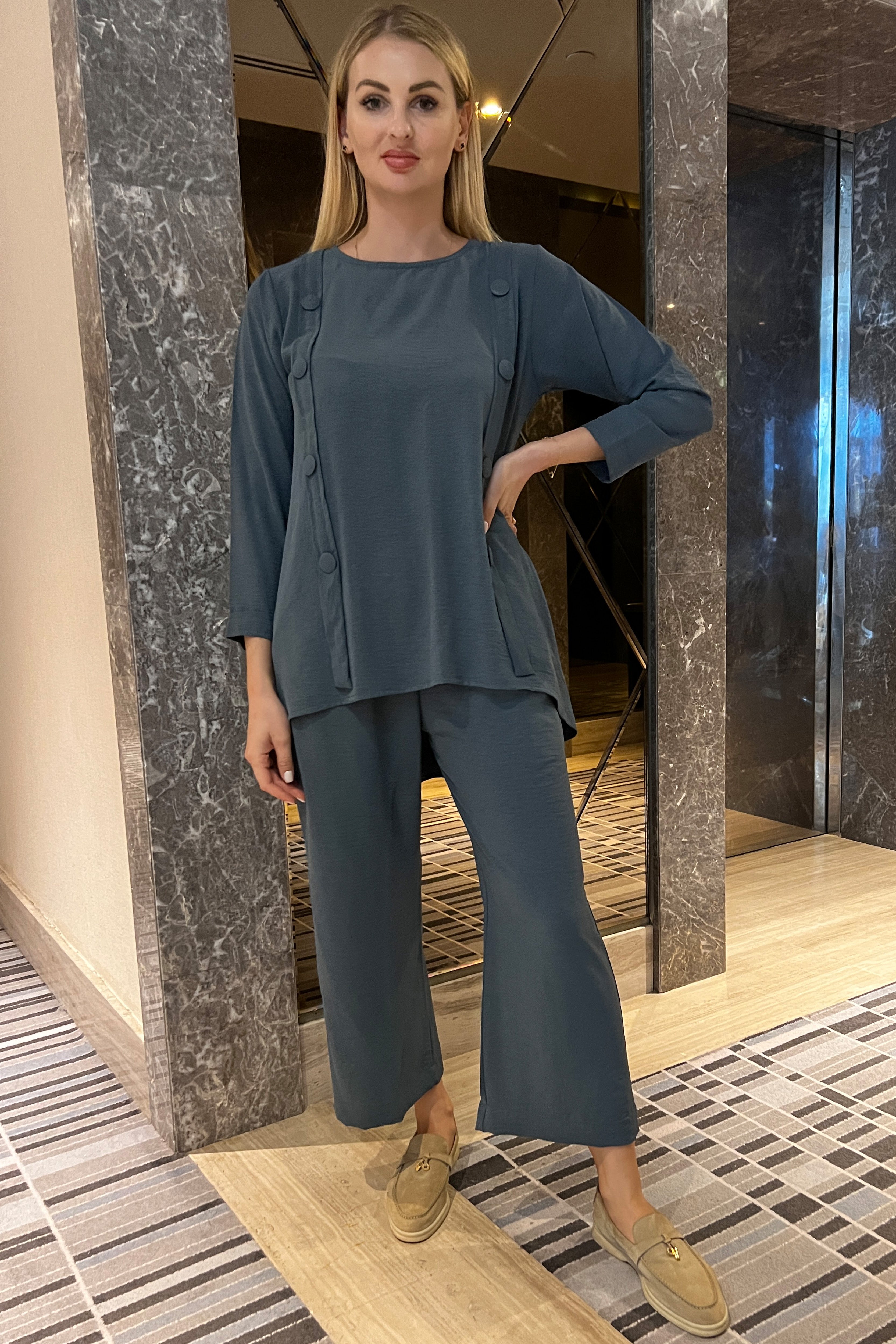MOiSTREET Grey CEY Fabric Top And Pants Set