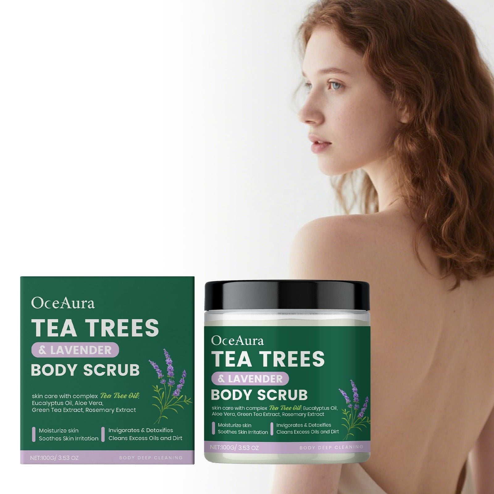 Tea Tree Lavender Body Scrub, Gentle Skin Cleansing, Nourishing Essential Oils ,100g