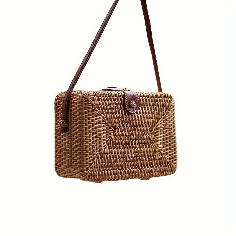 Handwoven Rattan Bag Summer Beach Crossbody Bags Woven Clutch for Women