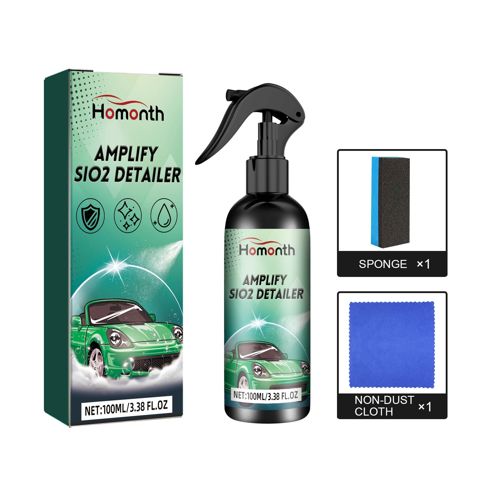 Automobile Cleaning Spray, Nano-Silica, Long-Lasting Shine, Scratch & Stain Removal ,1 set