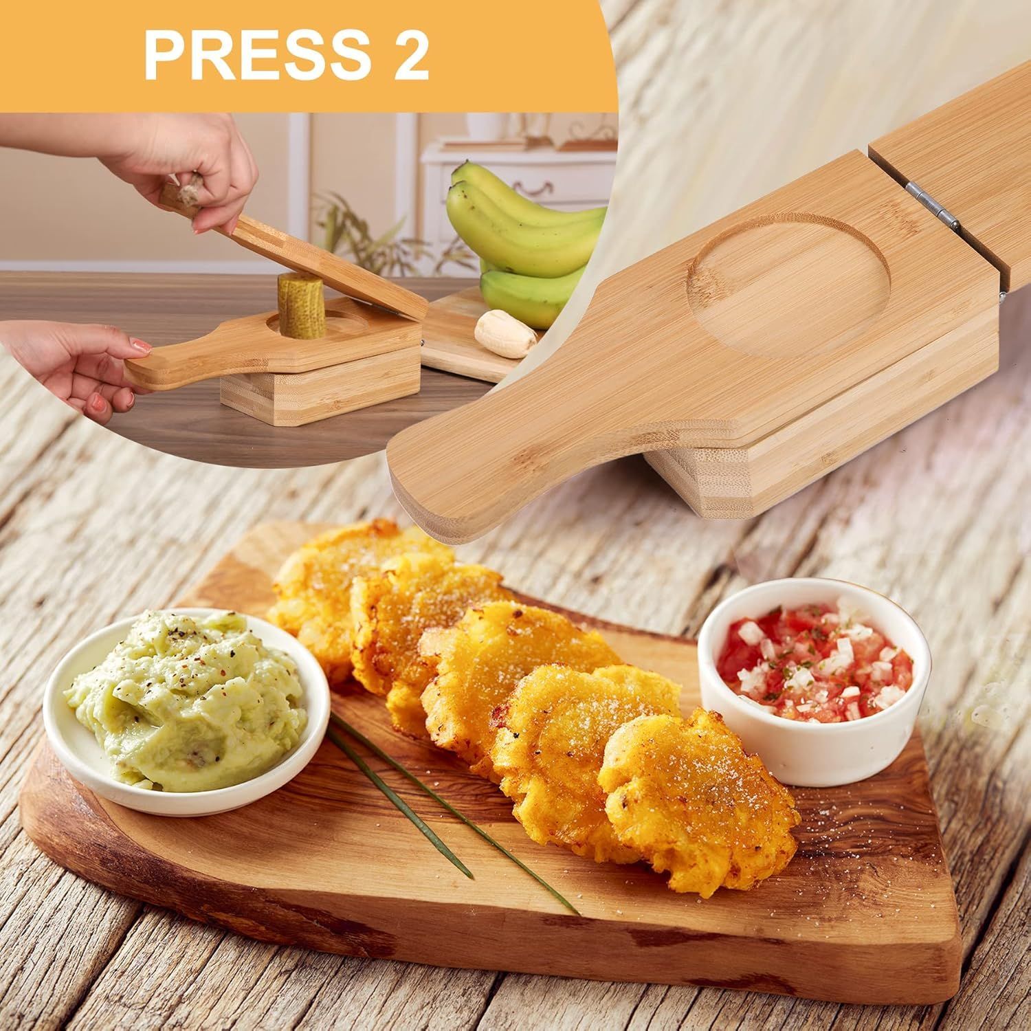 2 in 1 Stuffed Plantain Press Tostonera Cups Bamboo For Making Stuffed Tostones