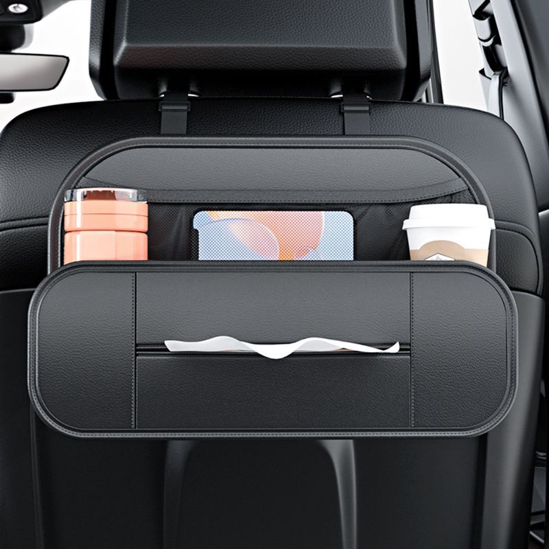 Leather Car Backseat Organizer Auto Hanging Storage Bag With Tissue Box