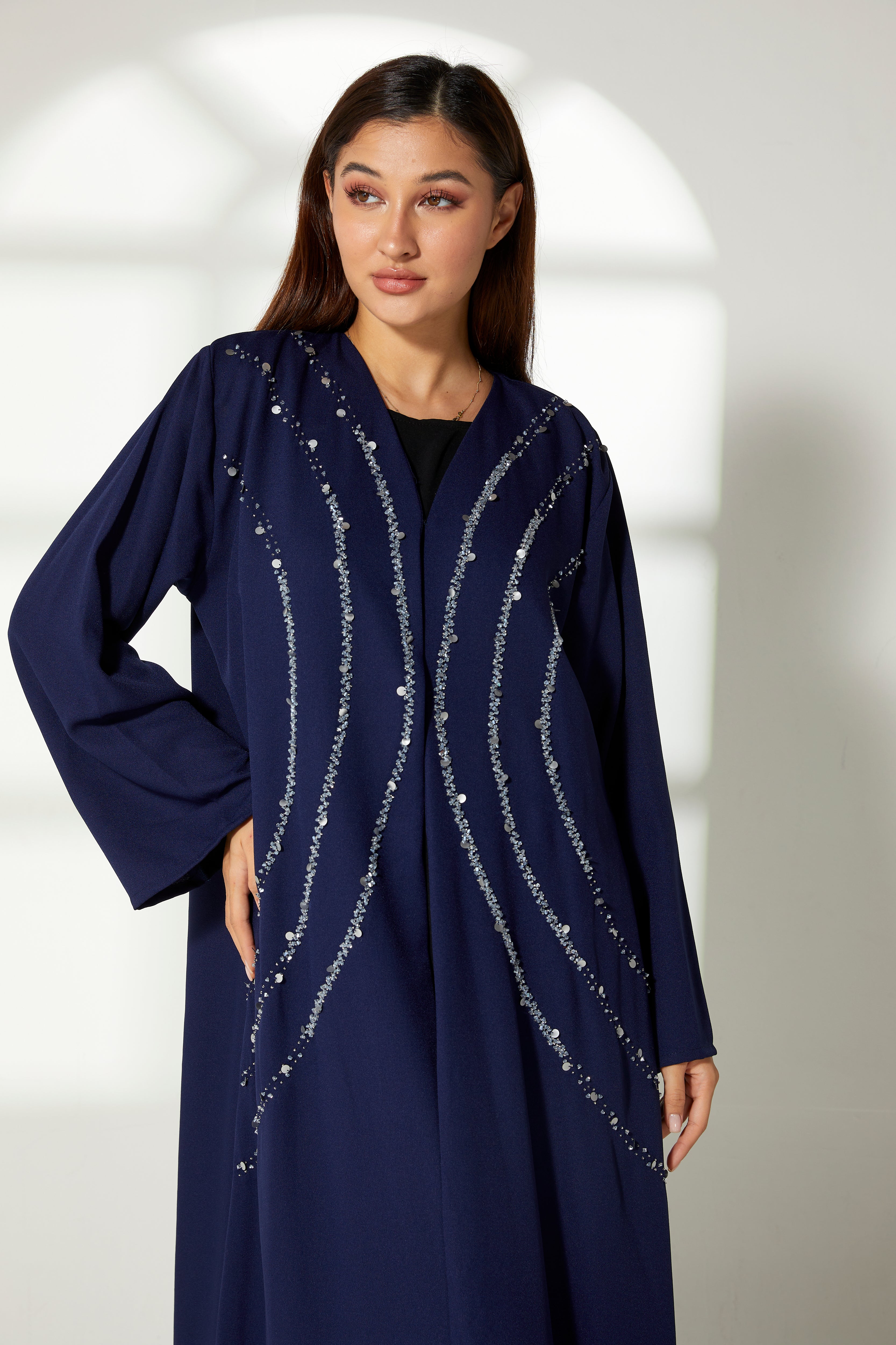 MOiSTREET Navy Korean Crepe Embroidery Abaya