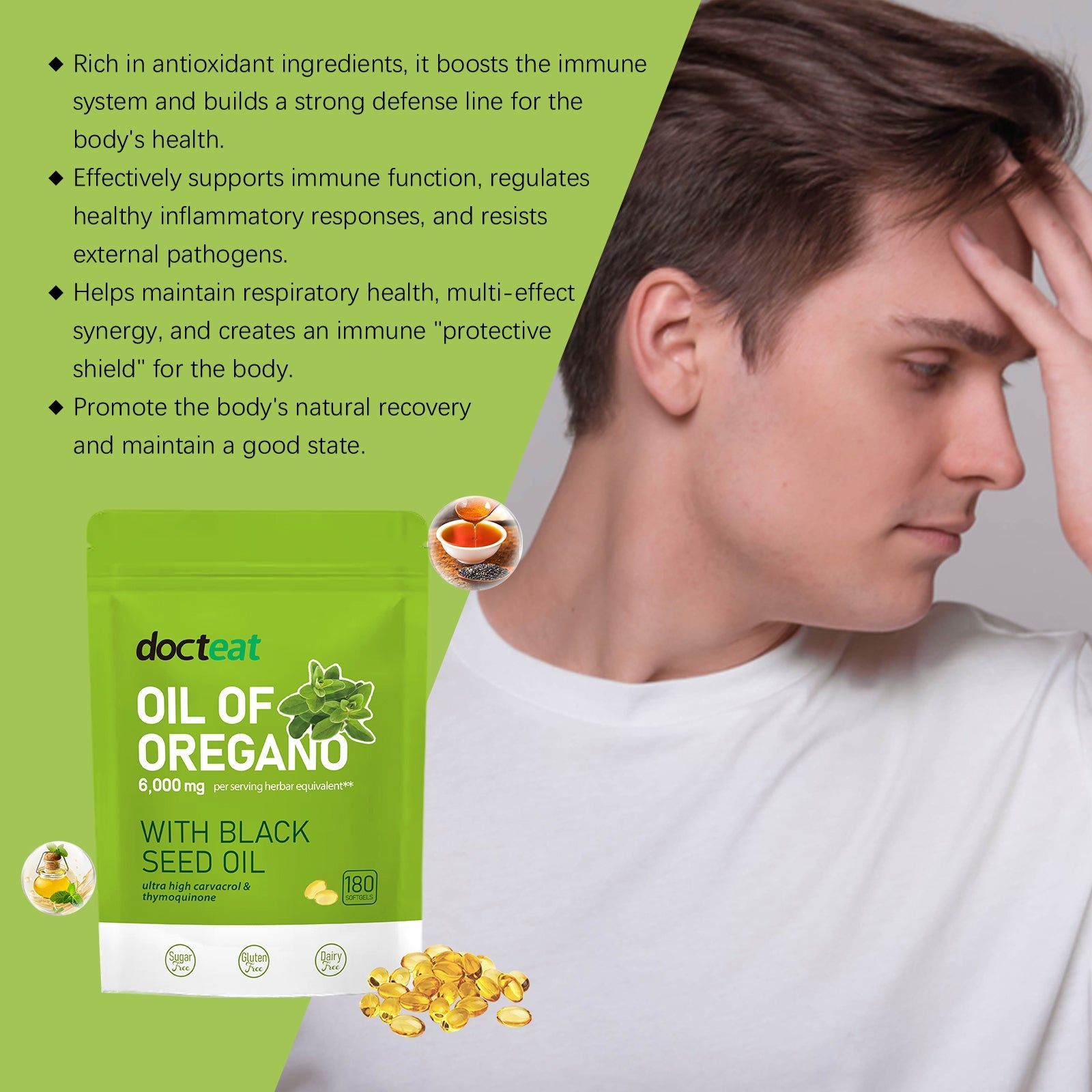 Boost Your Body Care with Oregano Oil Capsules, Natural Vitality & Immune Support ,180softgels