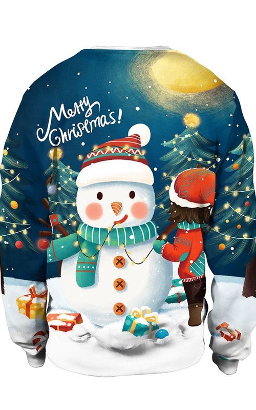 Christmas Sweater Winter Autumn Crew Neck Tops Sweatshirt With Reindeer Santa Printed