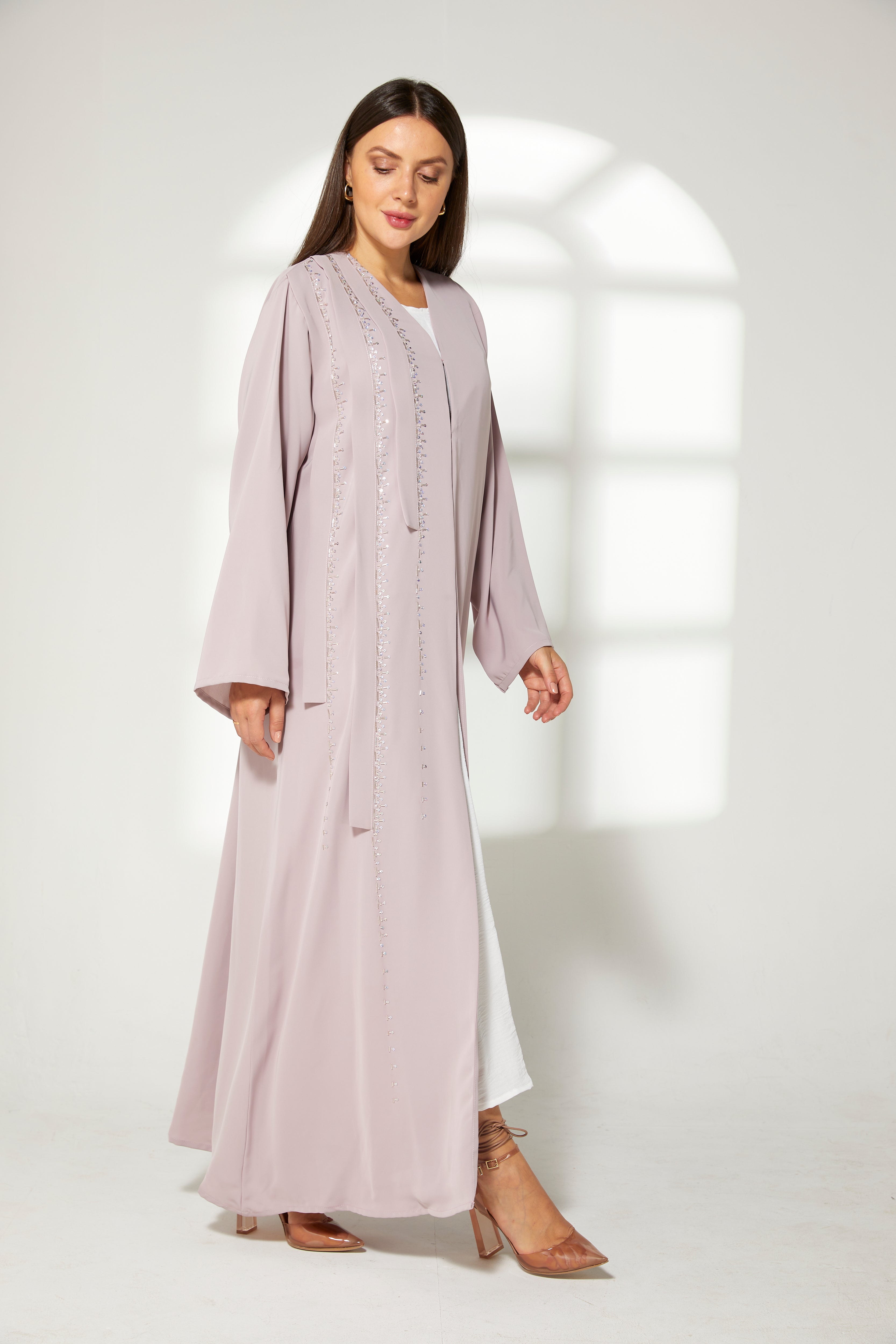 MOiSTREET Lavender Korean Nida  Embroidered Abaya