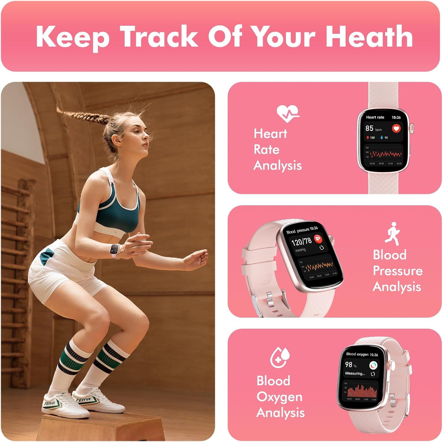 Smart Watch Health Monitoring Smart Bracelet Compatible with iOS Android Phones