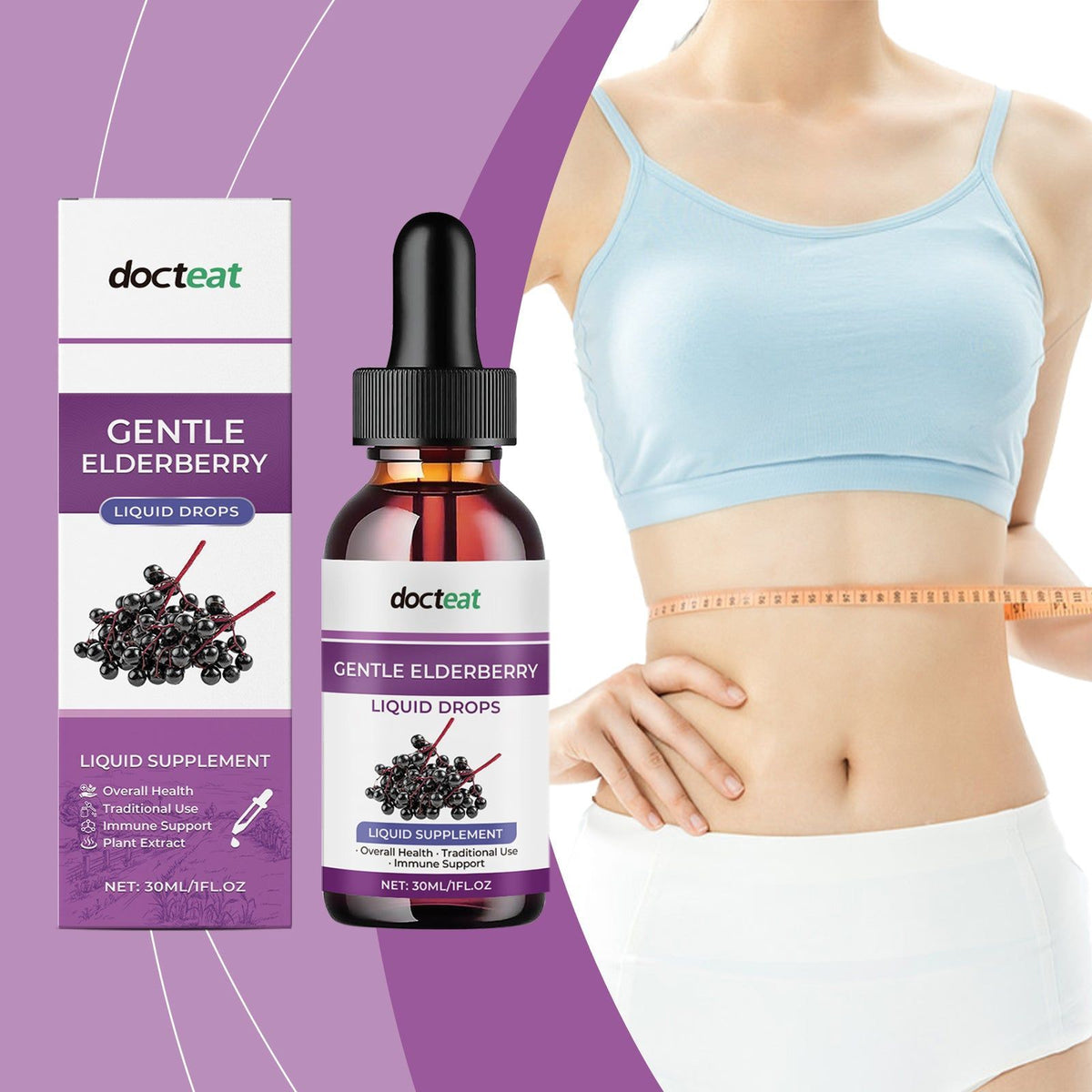 Elderberry Body Care Liquid Drops, Organic Immune Support, Daily Nourishing Supplement ,30ml