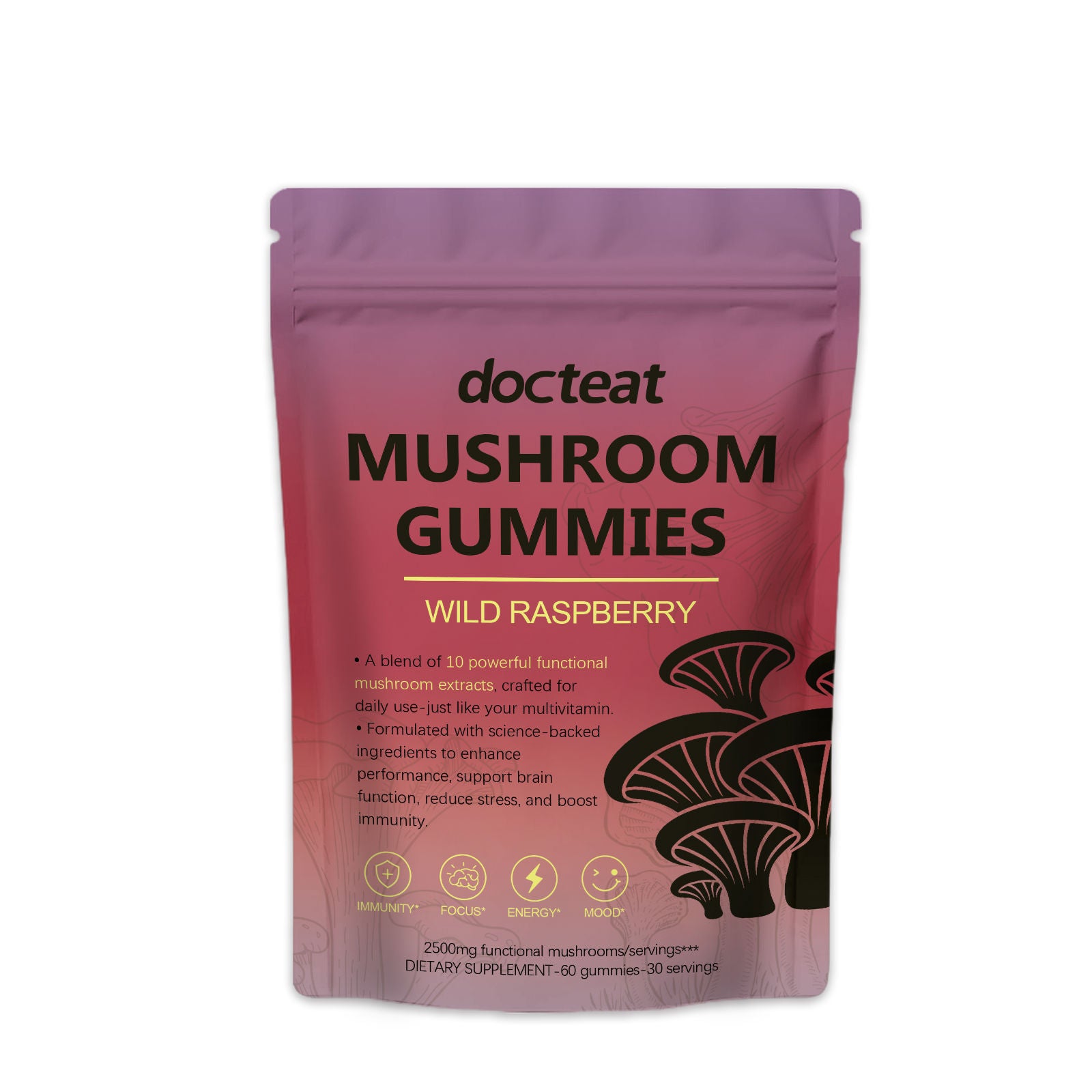 Boost Focus and Body Care with Mushroom Gummies, Easy Chew, Travel Friendly ,60pcs