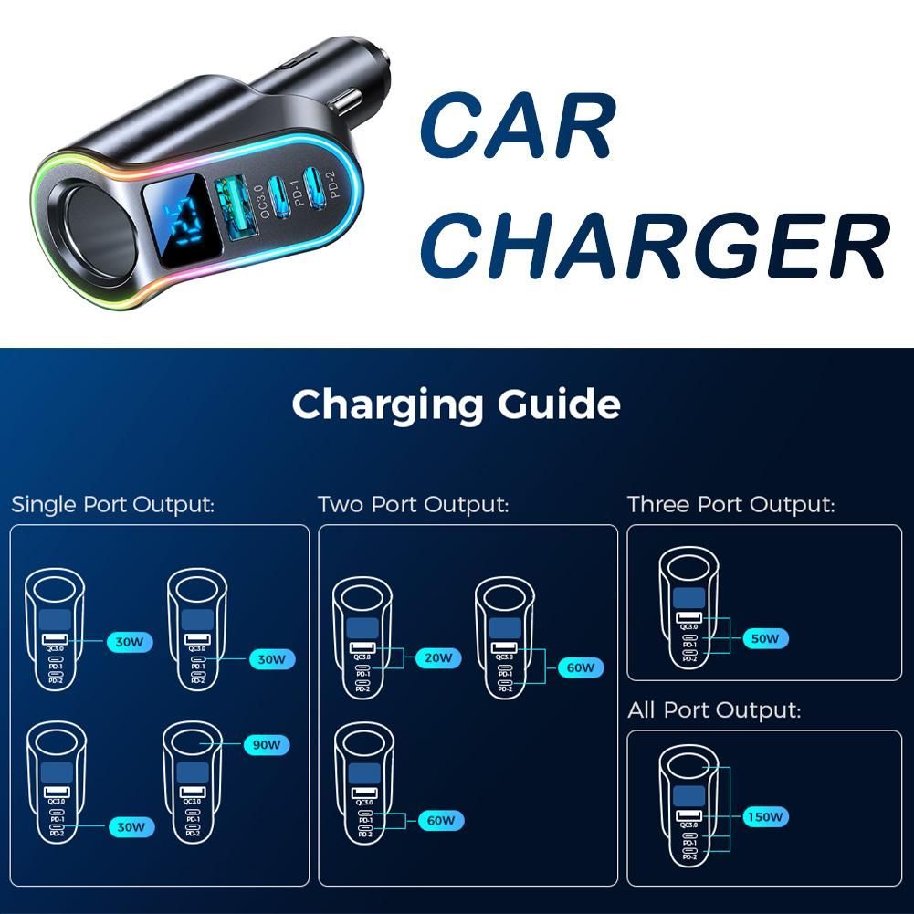 Car Charger Adapter 4 In 1 USB Fast Charging Adapter With Voltage Detection
