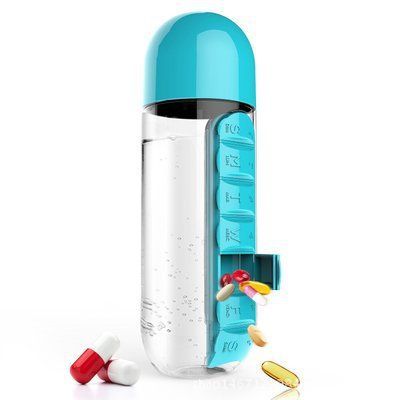 Pill Organizer Water Bottle 7 Day Medicine Holder With Weekly Dispensers Capsule Drink Bottle