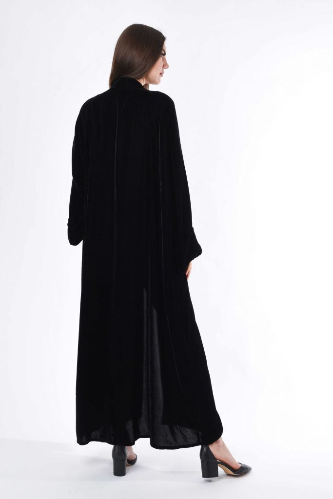 MOiSTREET Black Velvet Abaya with Hand Embroidery