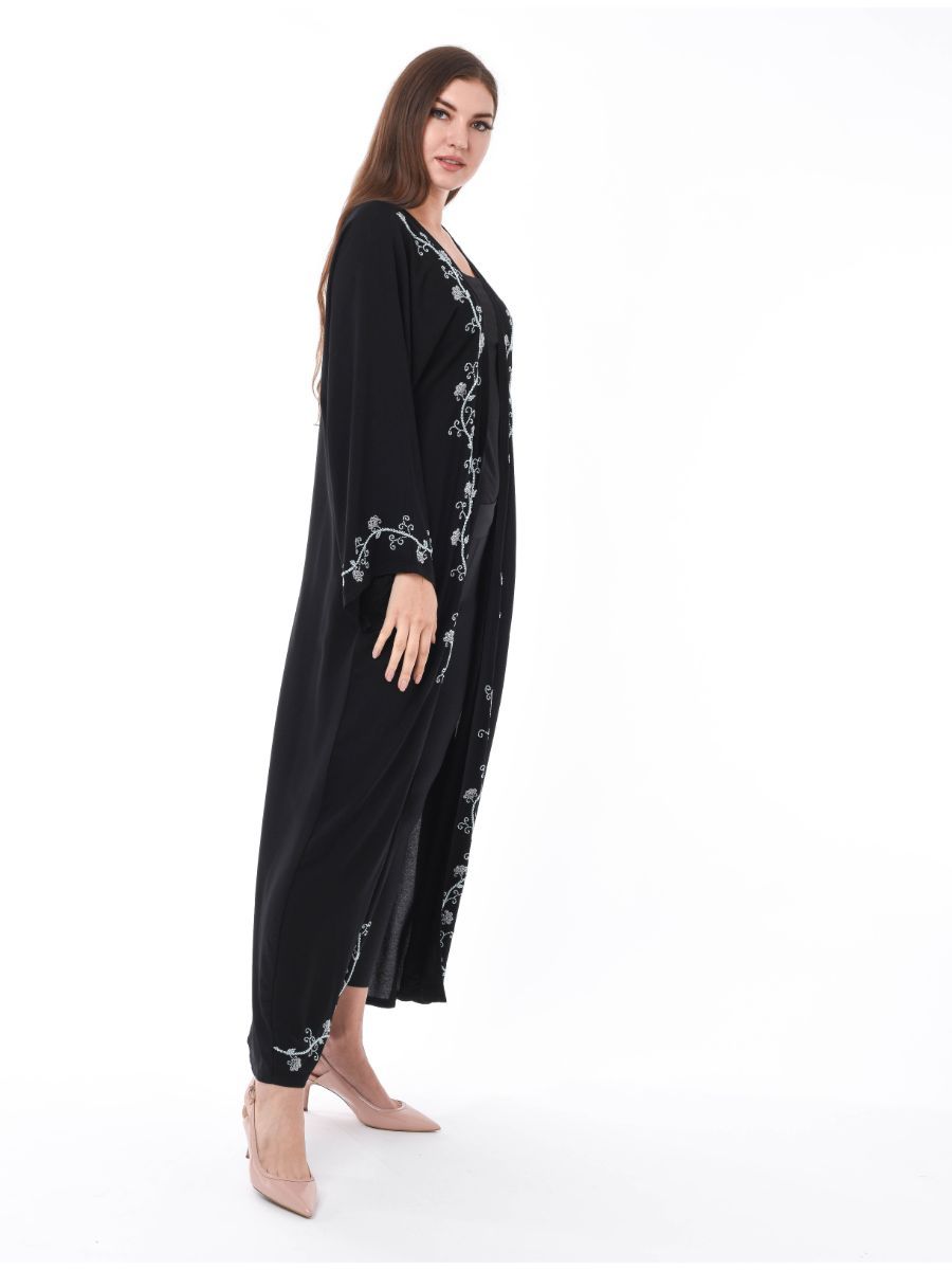 MOiSTREET Black Abaya with Floral Embroidery