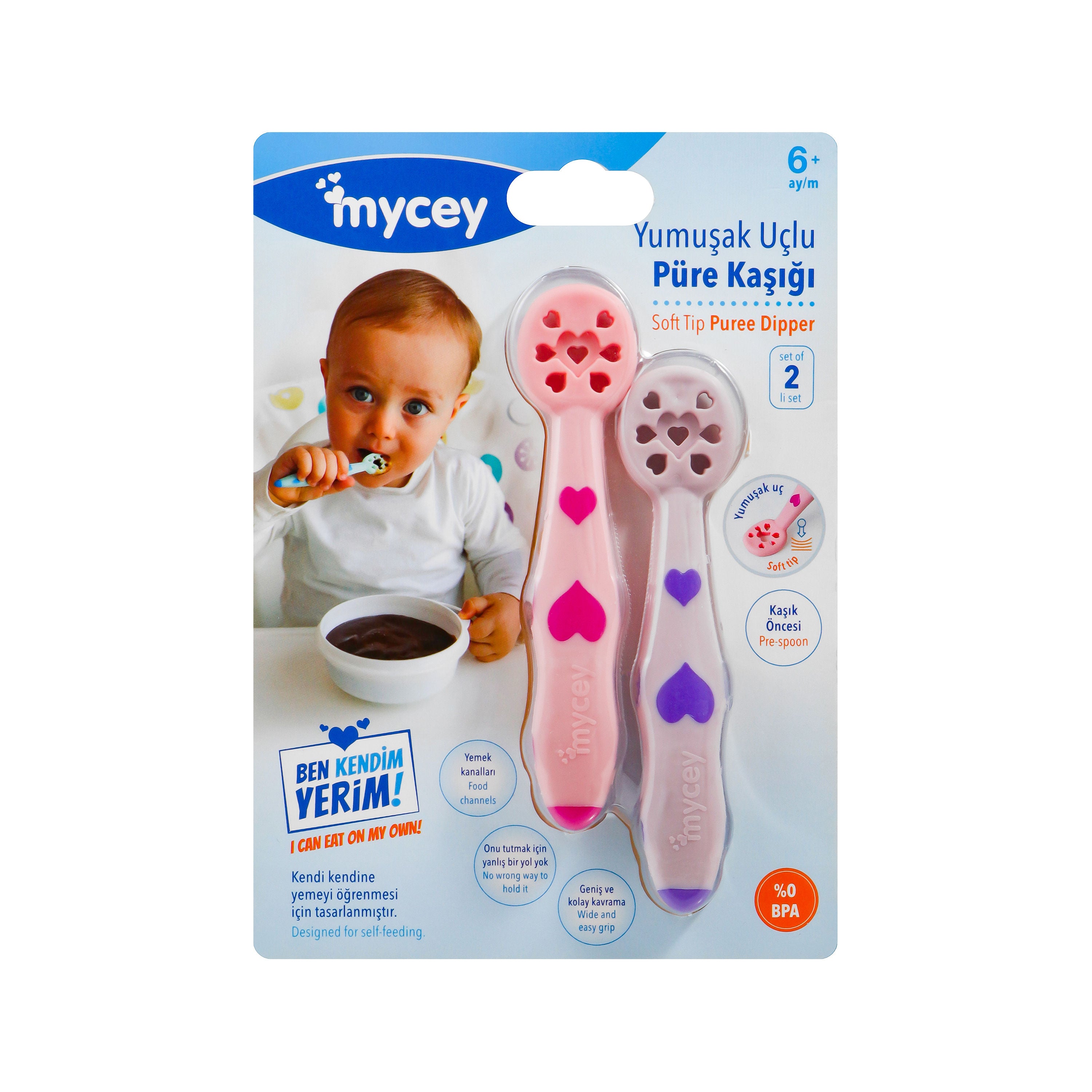 Mycey Soft Tip Puree Dipper, 2 Pcs, Pink