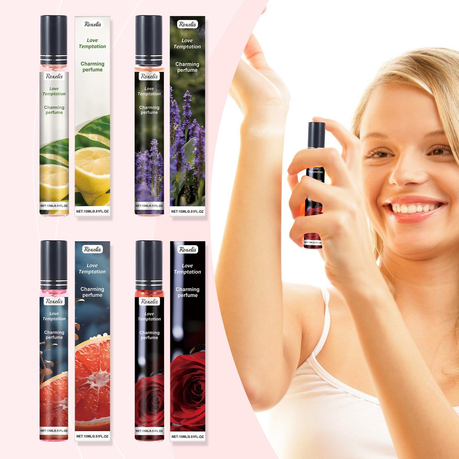 Charm Rose Perfume, Retain Fragrance, Long-lasting, Elegant, Fresh, Portable ,15ml
