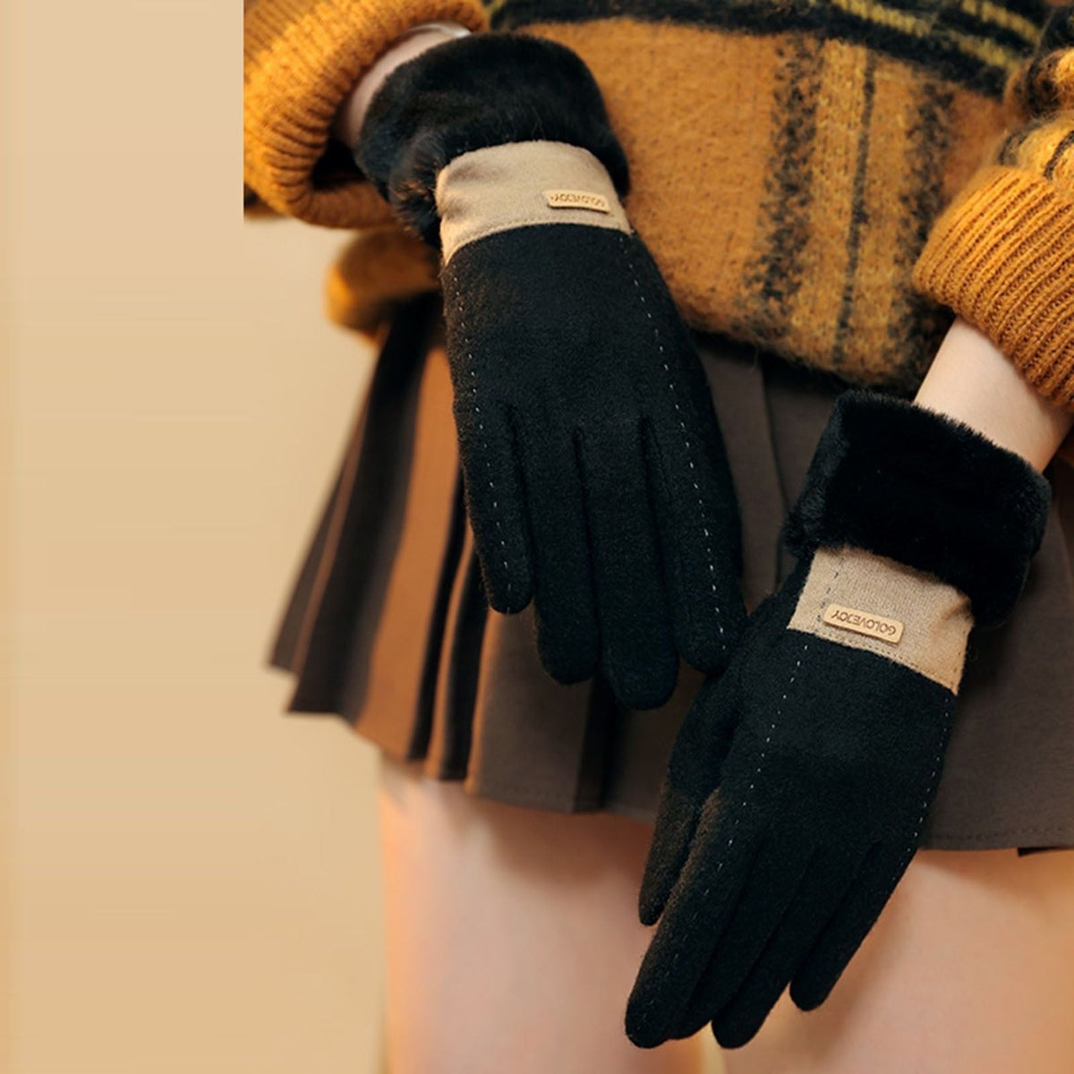 Women Warm Plush Glove Warm Touchable Screen Winter Wool Thicken Mittens