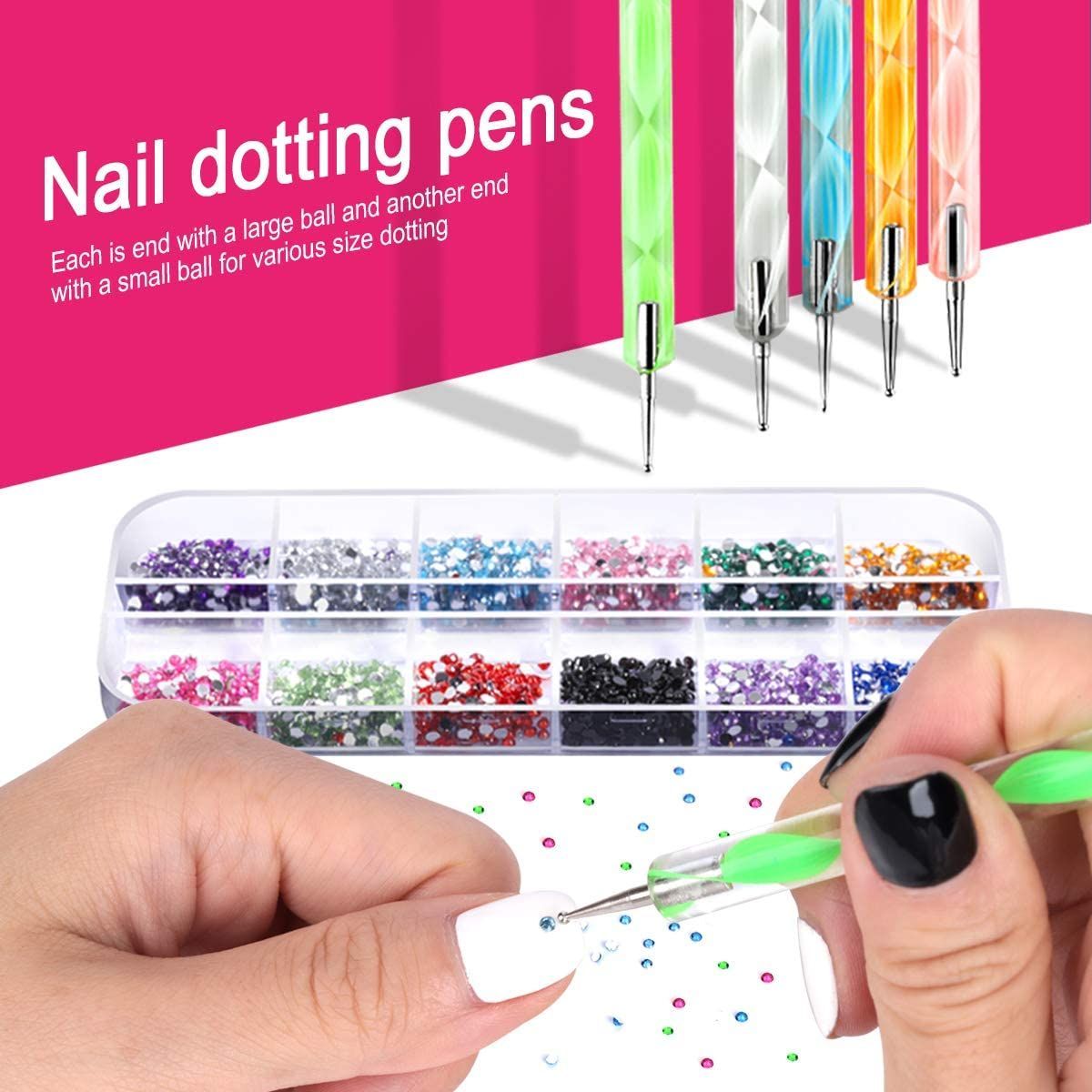 Nail Art Brushes Kit Nail Design Decorations Set Dotting Tools Multicolor Nail Rhinestone