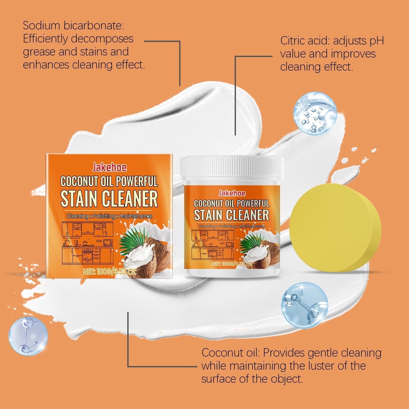 Coconut Oil Household Cleaning Paste, Multi-Purpose Stain Remover, Eco-Friendly Surface Cleaner ,1 set