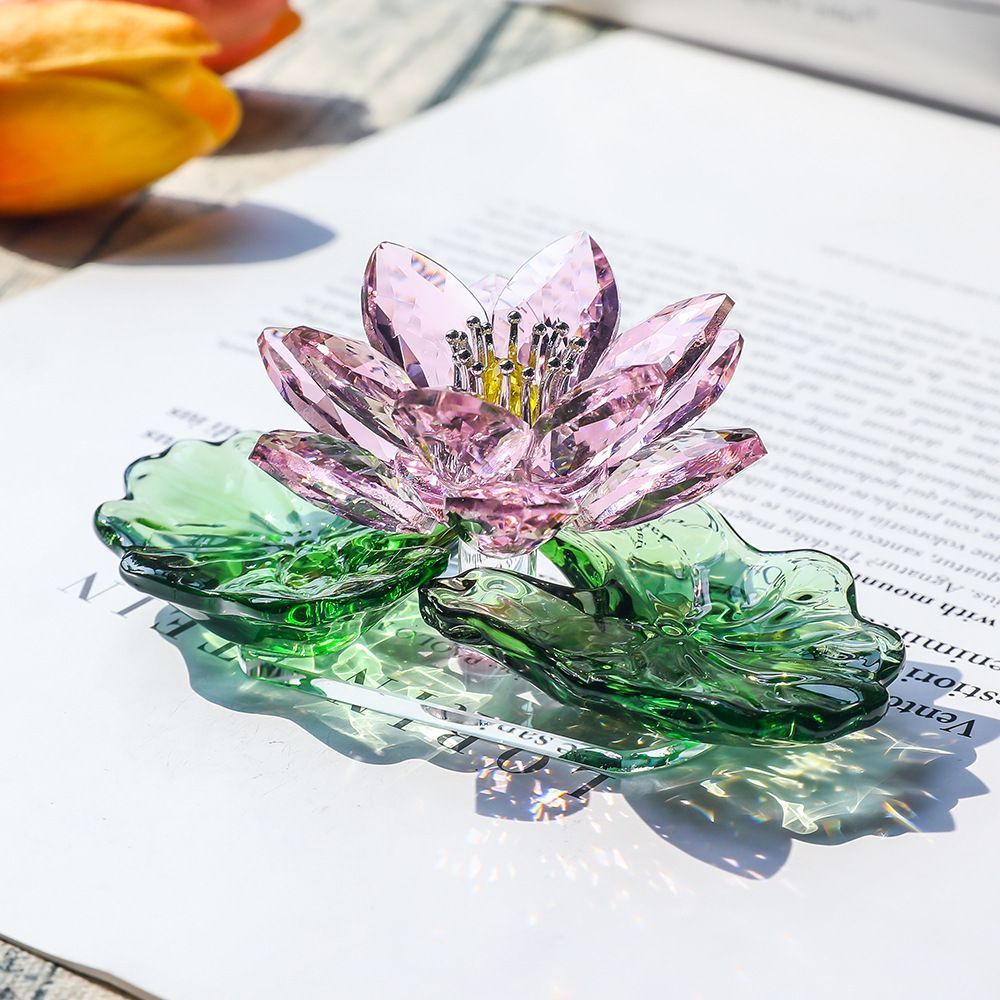 Sparkling Pink Crystal Lotus Flower Home Decor Car Ornaments Christmas Gift