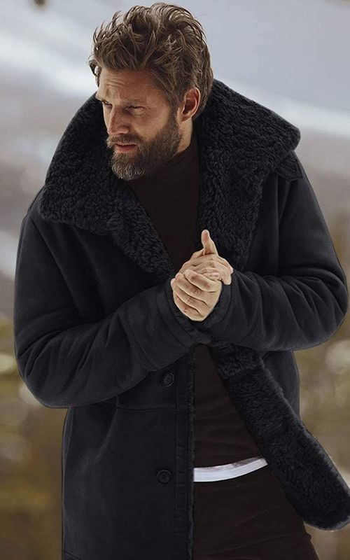 Winter Men Fleece Lapel Jacket Warm Thick Coat Casual Stand Collar Outwear