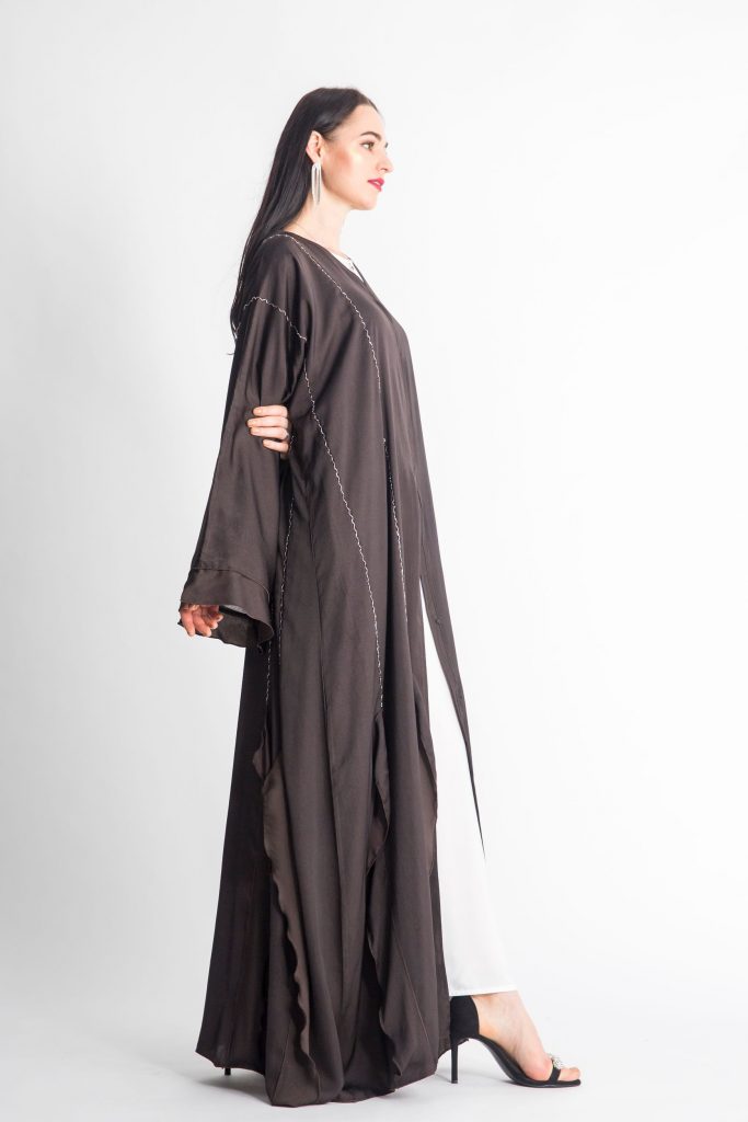 MOiSTREET Magenta Abaya with Minimalistic Hand Embroidery