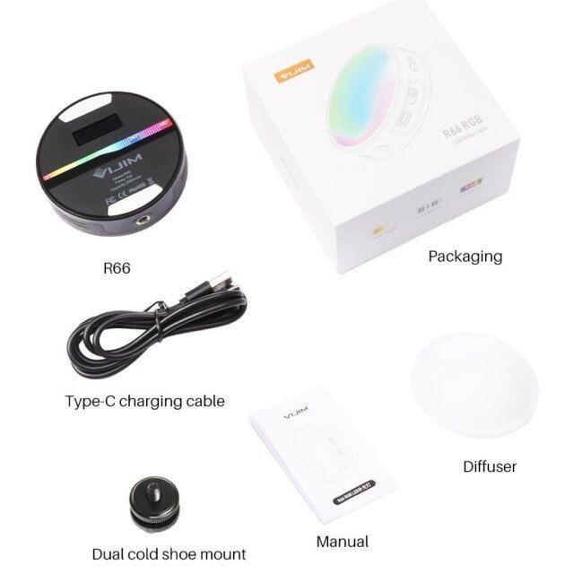 Ulanzi-mini RGB video light, with 66 LEDs, colorful RGB fill light, lighting for