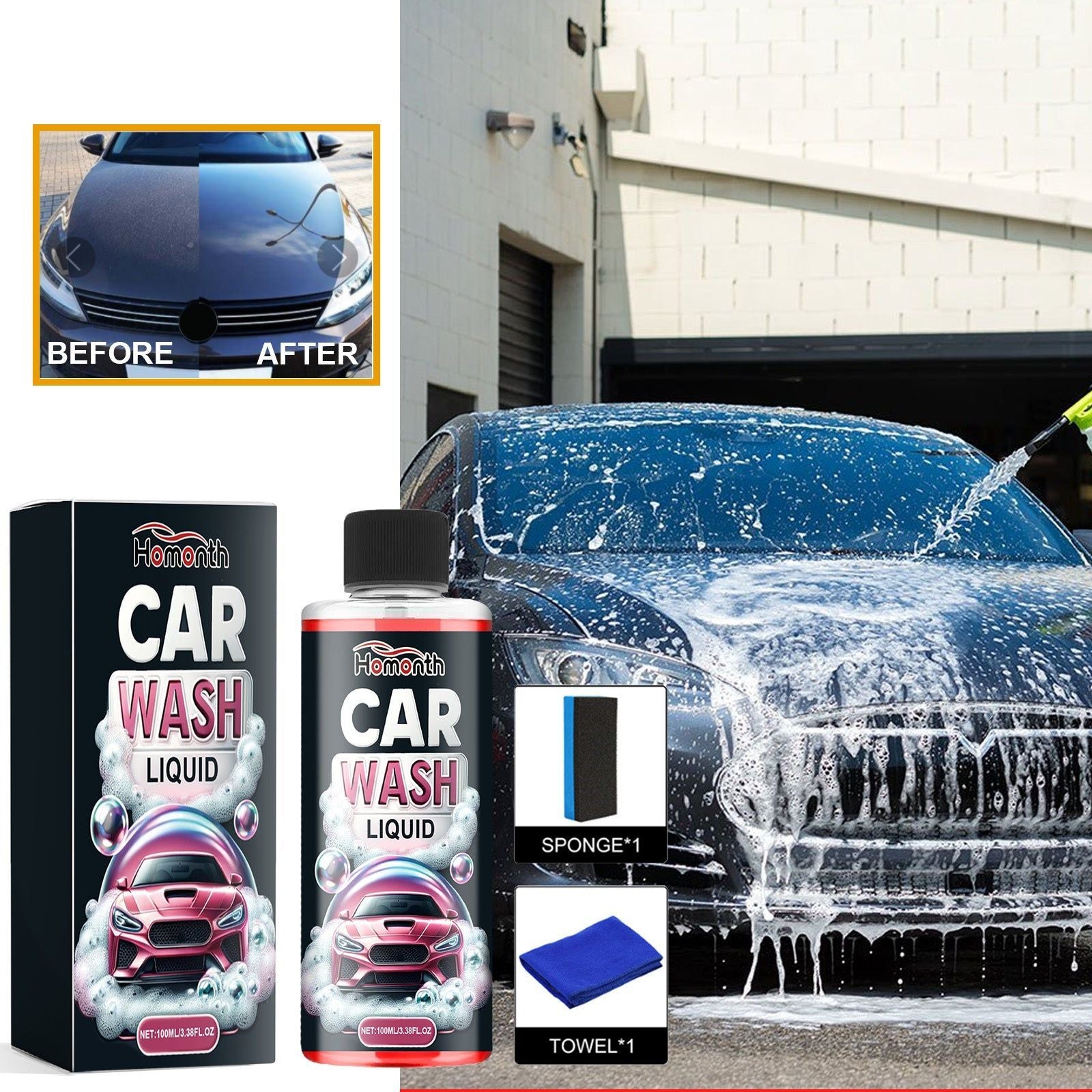 Car Cleaning Liquid, Car Paint Coating Brightening, Eco-Friendly Foam, Easy Wash ,1set