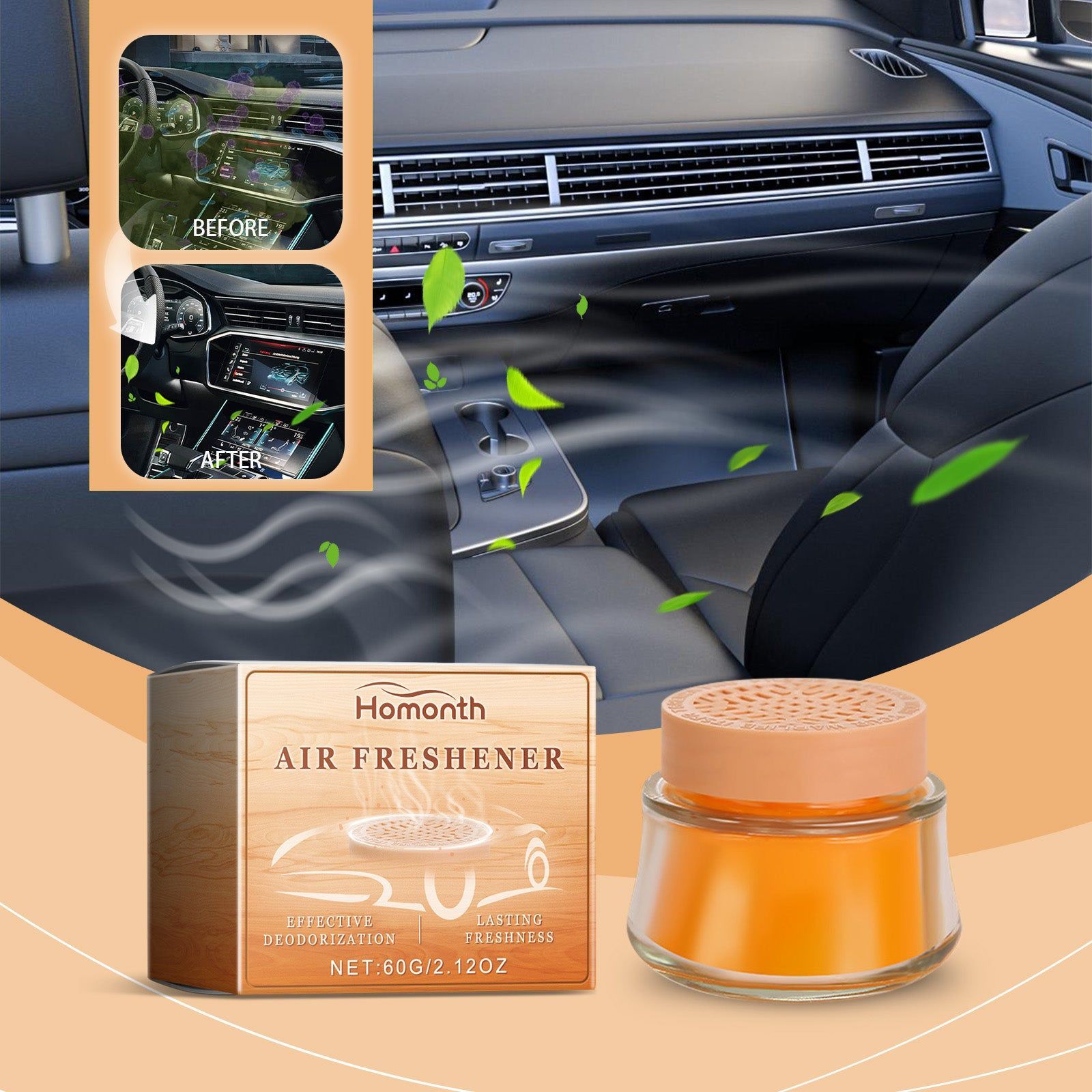 Car Balm Solid Odor Eliminator, Fresh Light Fragrance, Portable Car Air Freshener ,1set