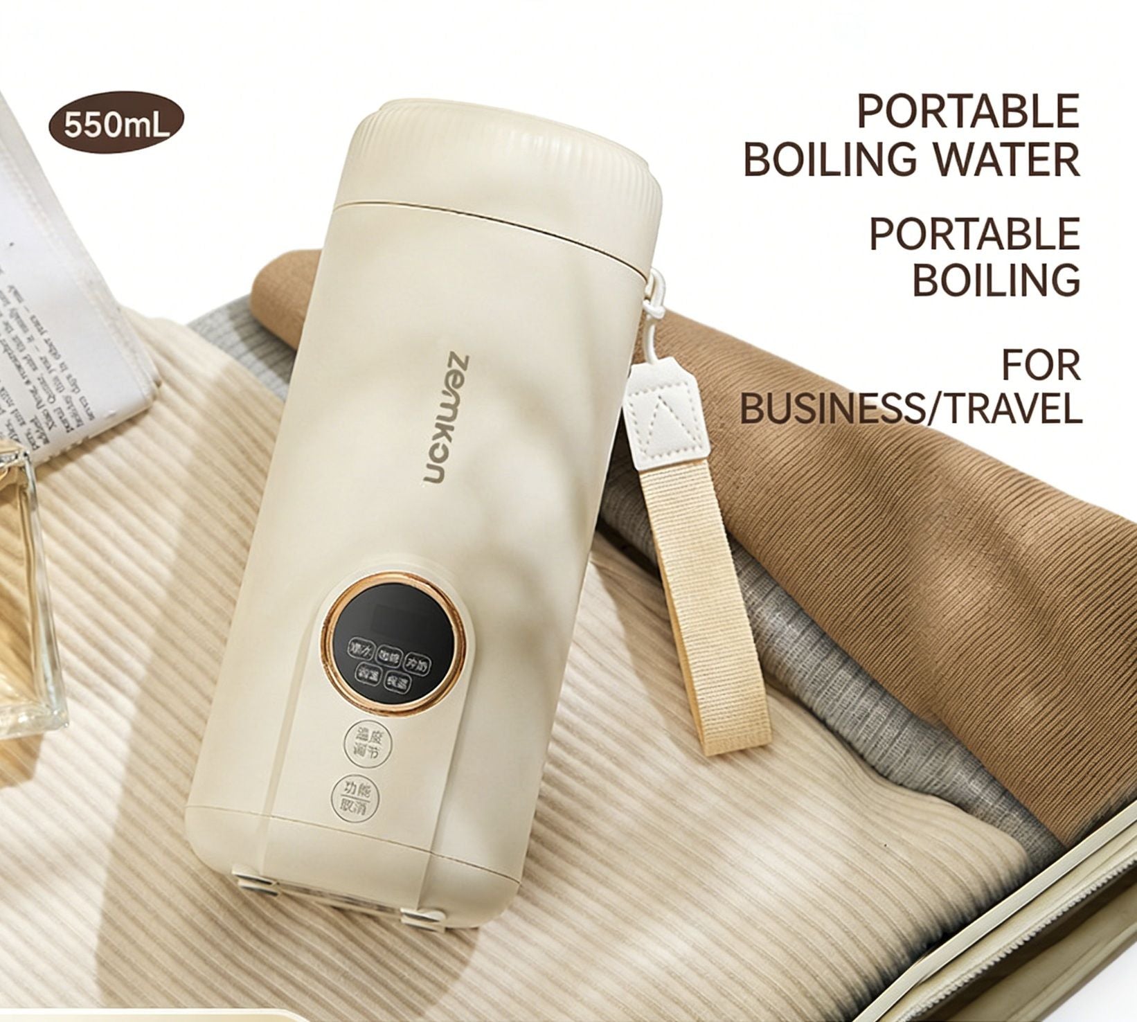 Portable Electric Kettle Cup, SUS316 Stainless Steel Inner, Temperature Control Travel Hot Water Boiler for Coffee, Tea, Baby Formula, Business Trip & Home Use