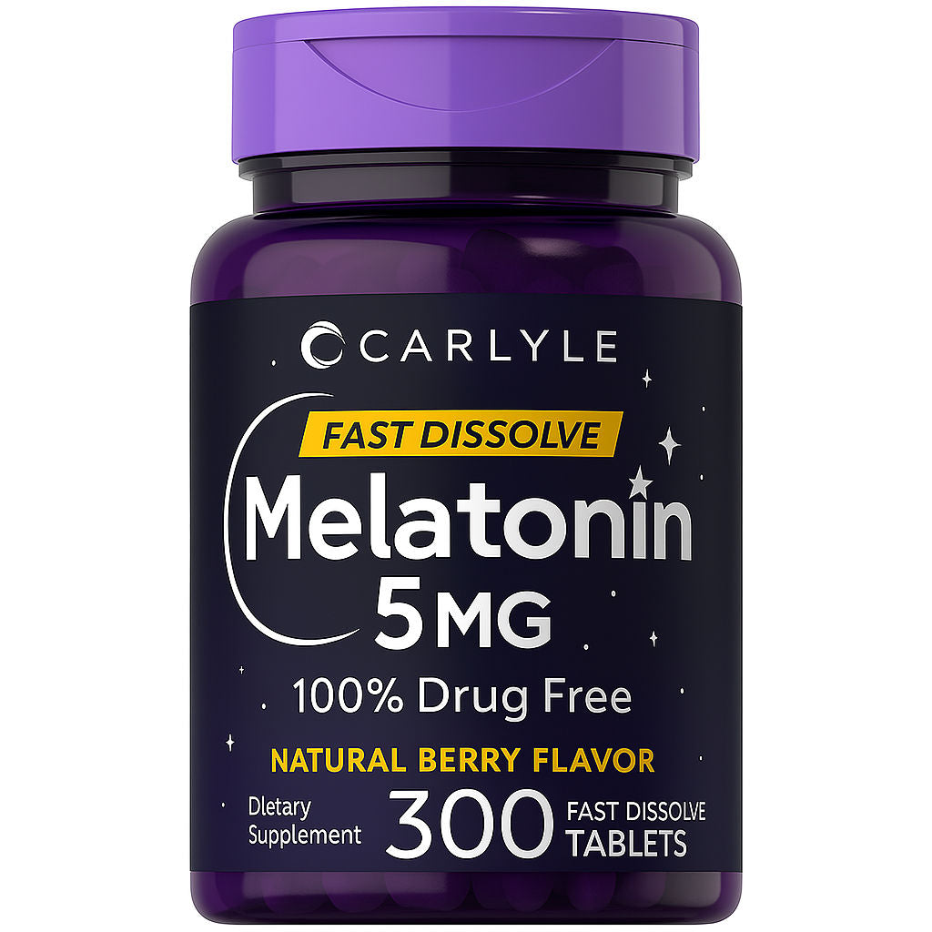 Carlyle Melatonin 5 mg Fast Dissolve 300 Tablets Nighttime Sleep Aid Natural Berry Flavor Vegetarian Gluten Free