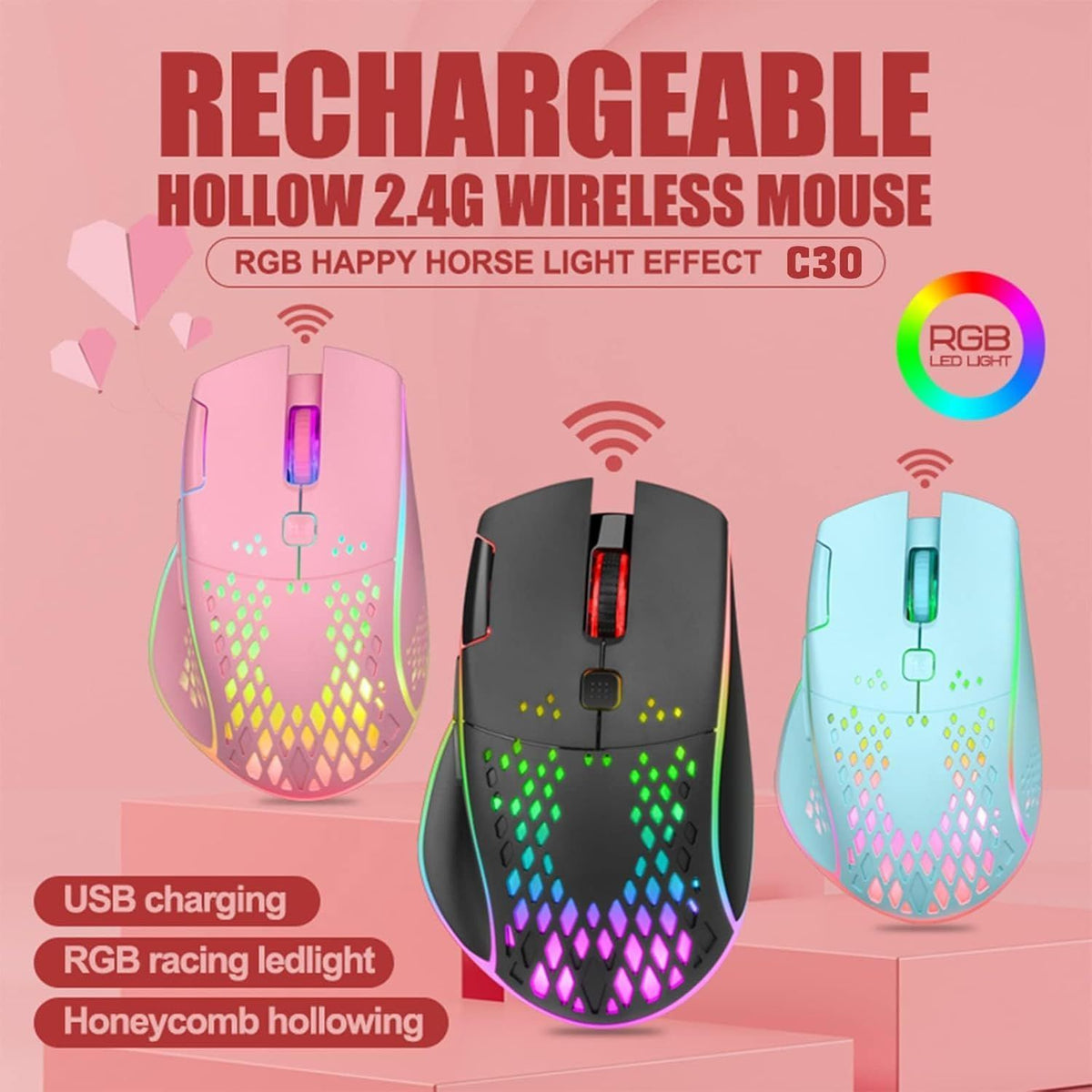 Wireless Gaming Mouse Silent Click Rechargeable Gaming Mouse with Dual Click Button
