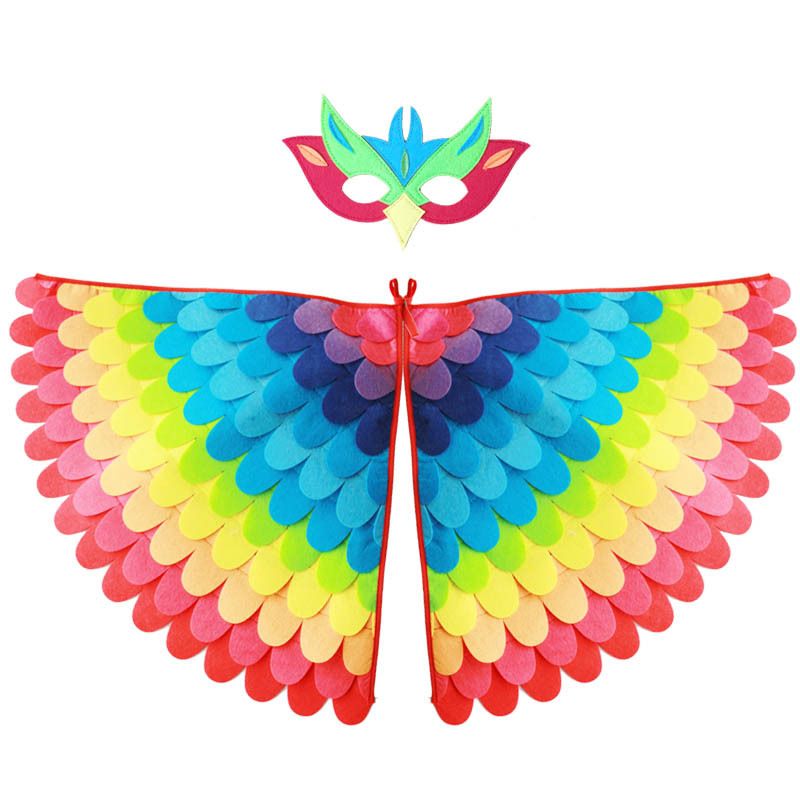 Birds Wings Costume Set Halloween Peacock Parrot Cape With Felt Mask Kids Fancy Dress Up