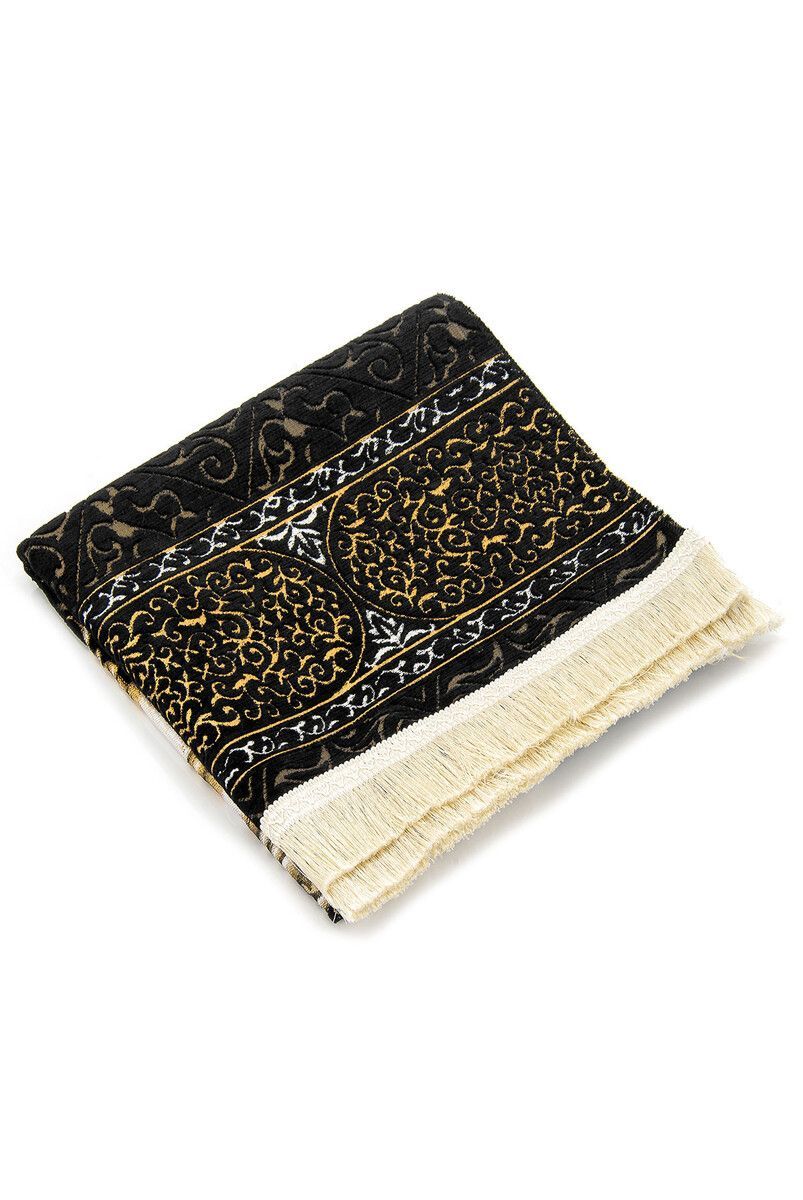Ultra Luxury Black Chenille Prayer Rug with Makam-ı Ibrahim Model Muslim Islamic Holy