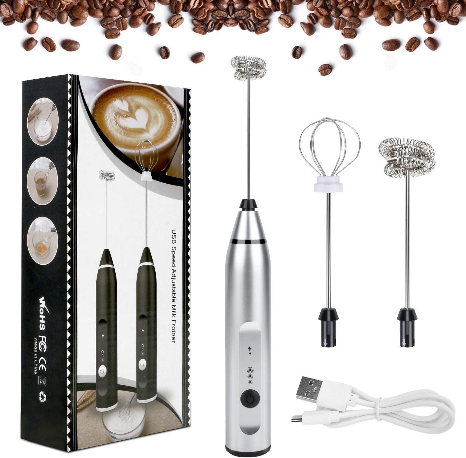 Electric Milk Frother Handheld Foam Maker USB Egg Beater Rechargeable Drink Mixer With 3 Speeds